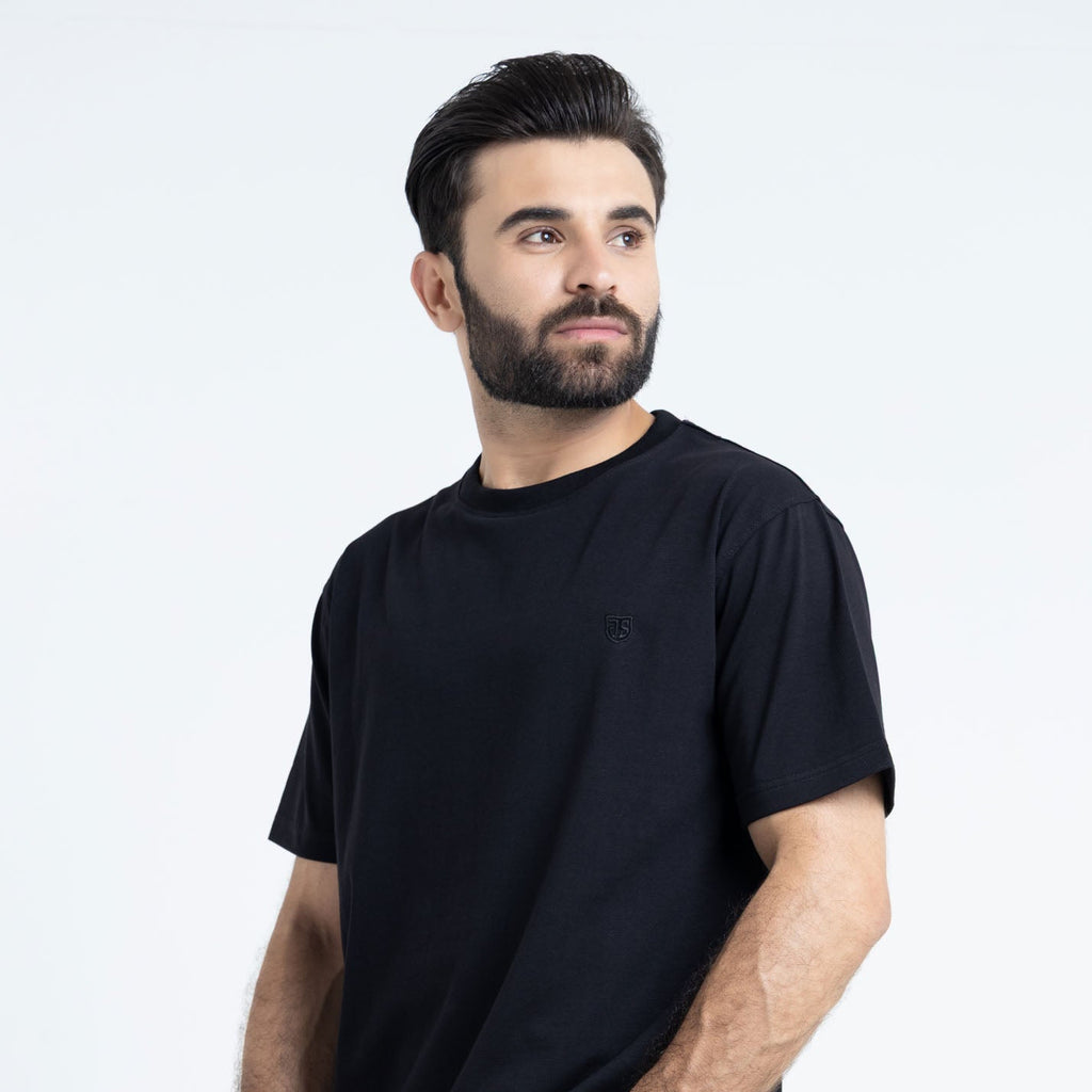 Relaxed Fit Black T-Shirt Lycra Jersey