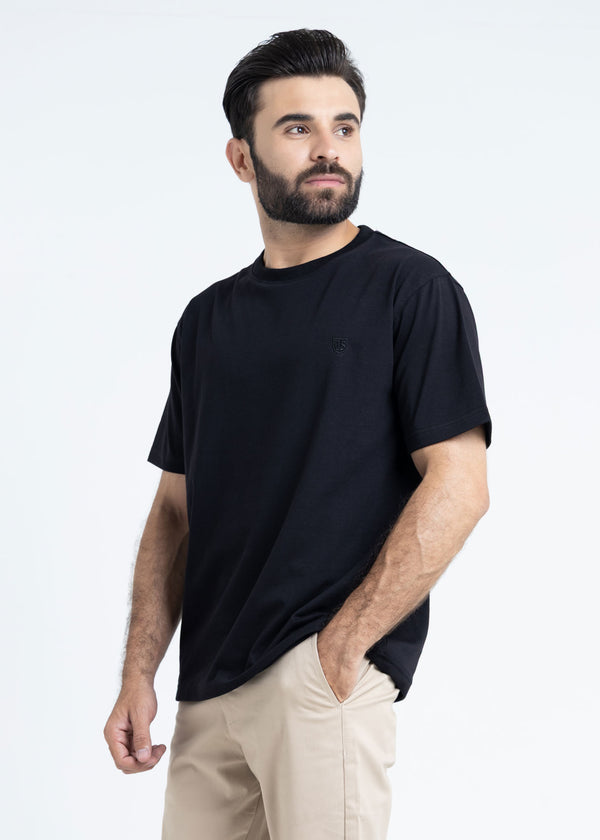 Relaxed Fit Black T-Shirt Lycra Jersey