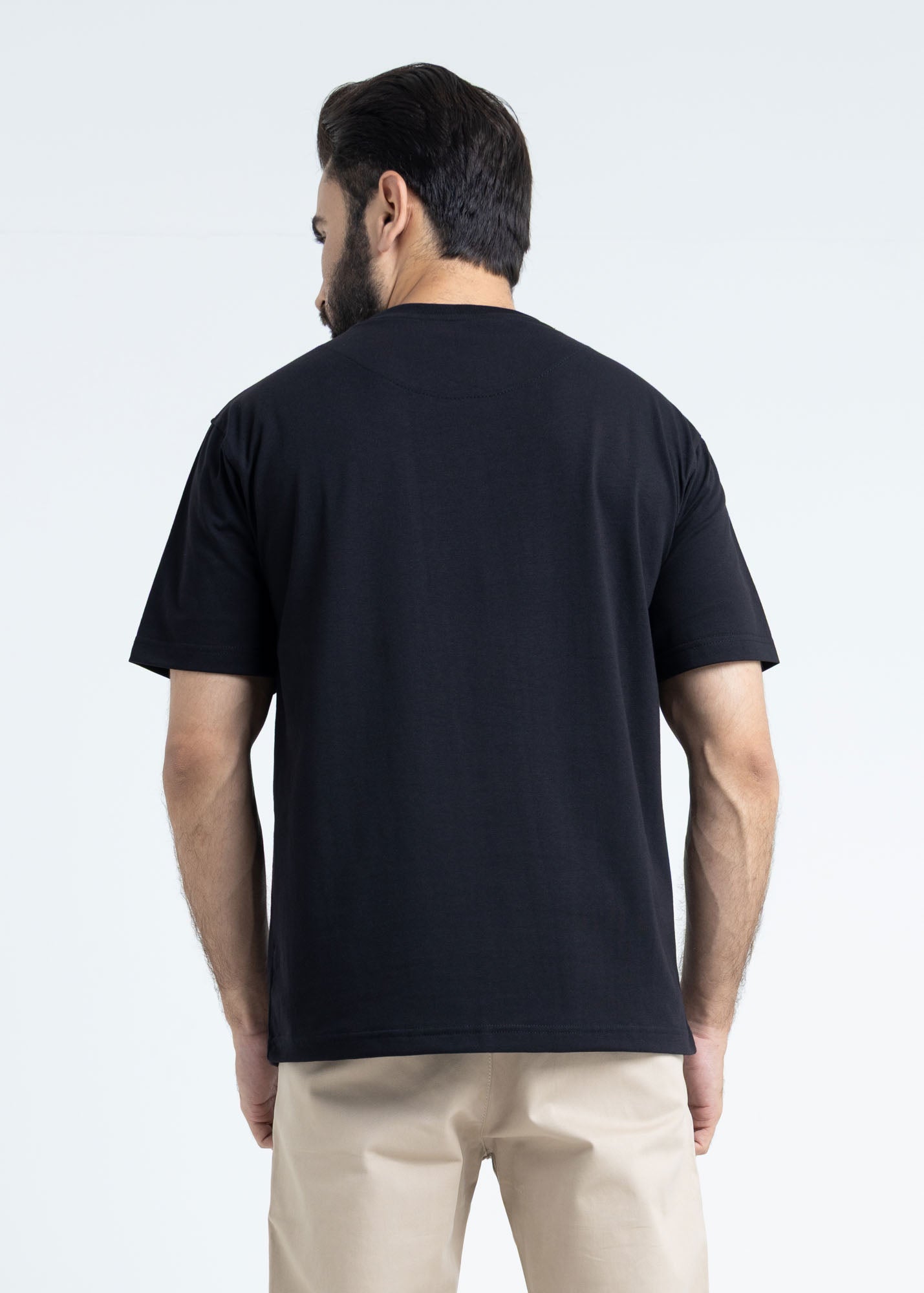 Relaxed Fit Black T-Shirt Lycra Jersey