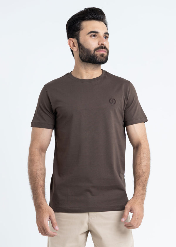 Basic Dark Brown Lycra Jersey T-Shirt