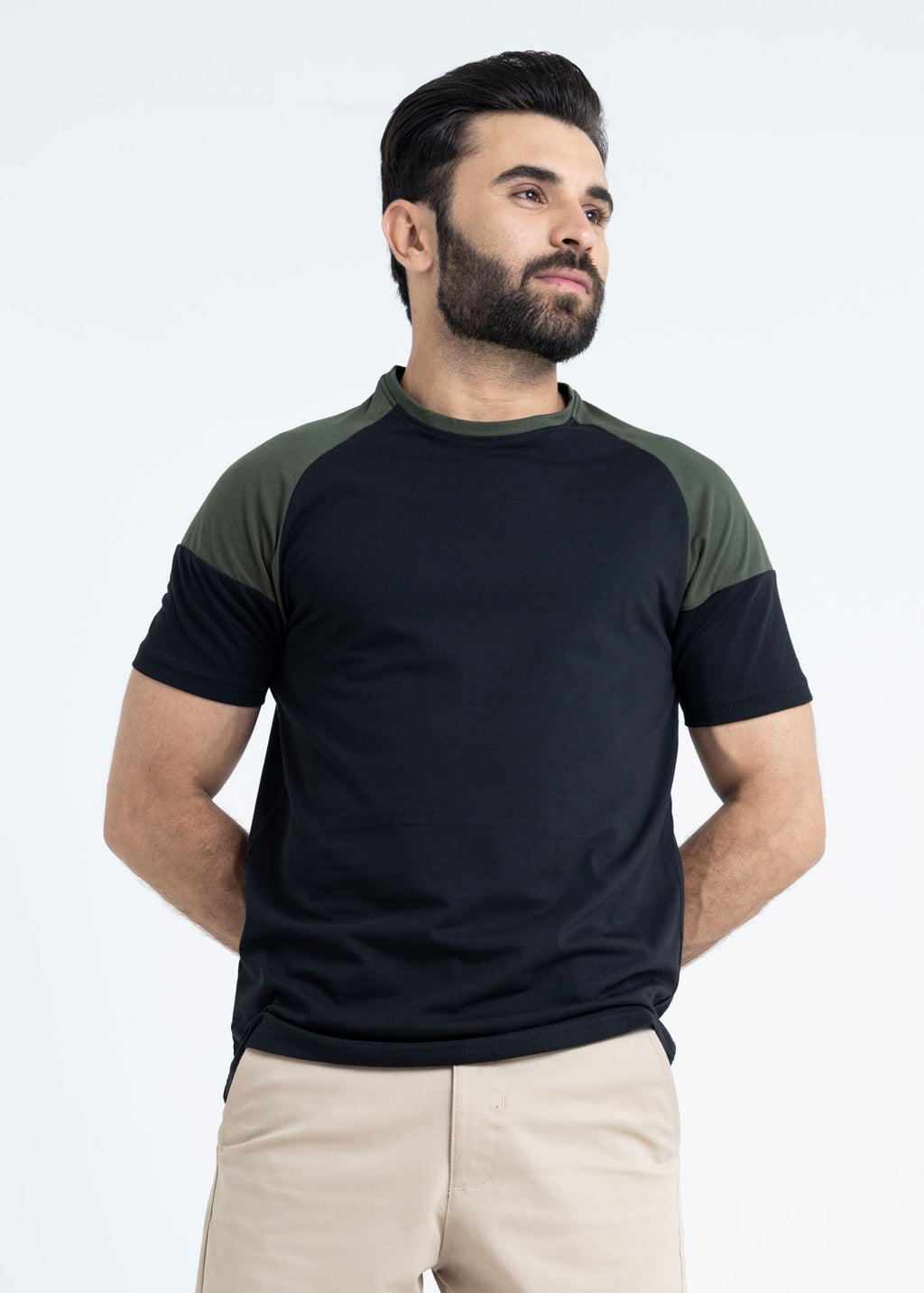Green & Black Raglan Color Block T-Shirt