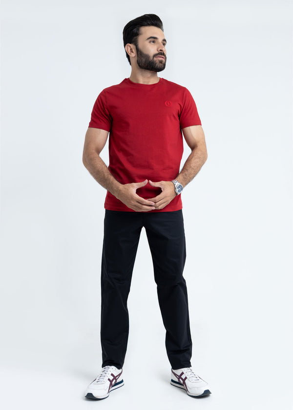 Basic Deep Red Lycra Jersey T-Shirt