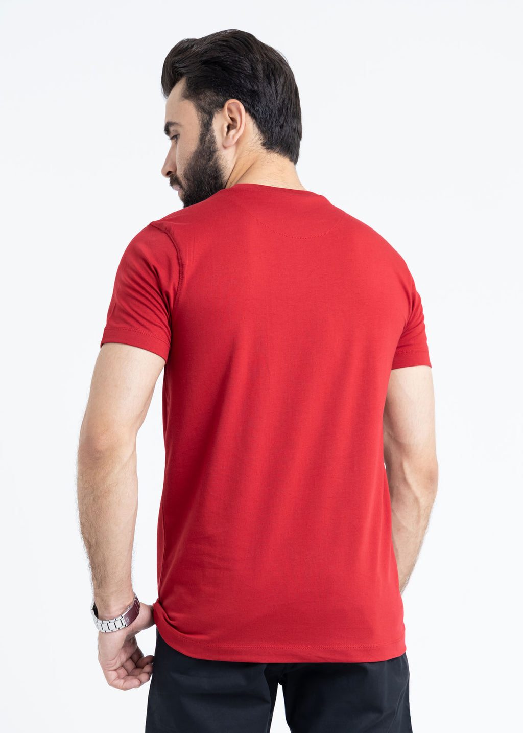 Basic Deep Red Lycra Jersey T-Shirt