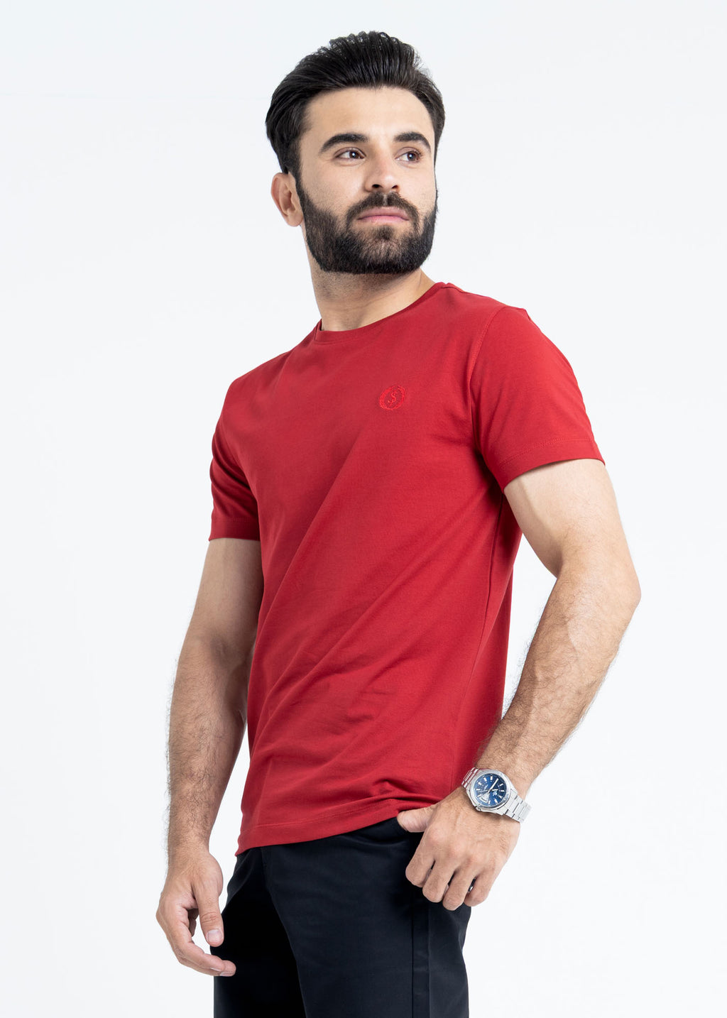 Basic Deep Red Lycra Jersey T-Shirt