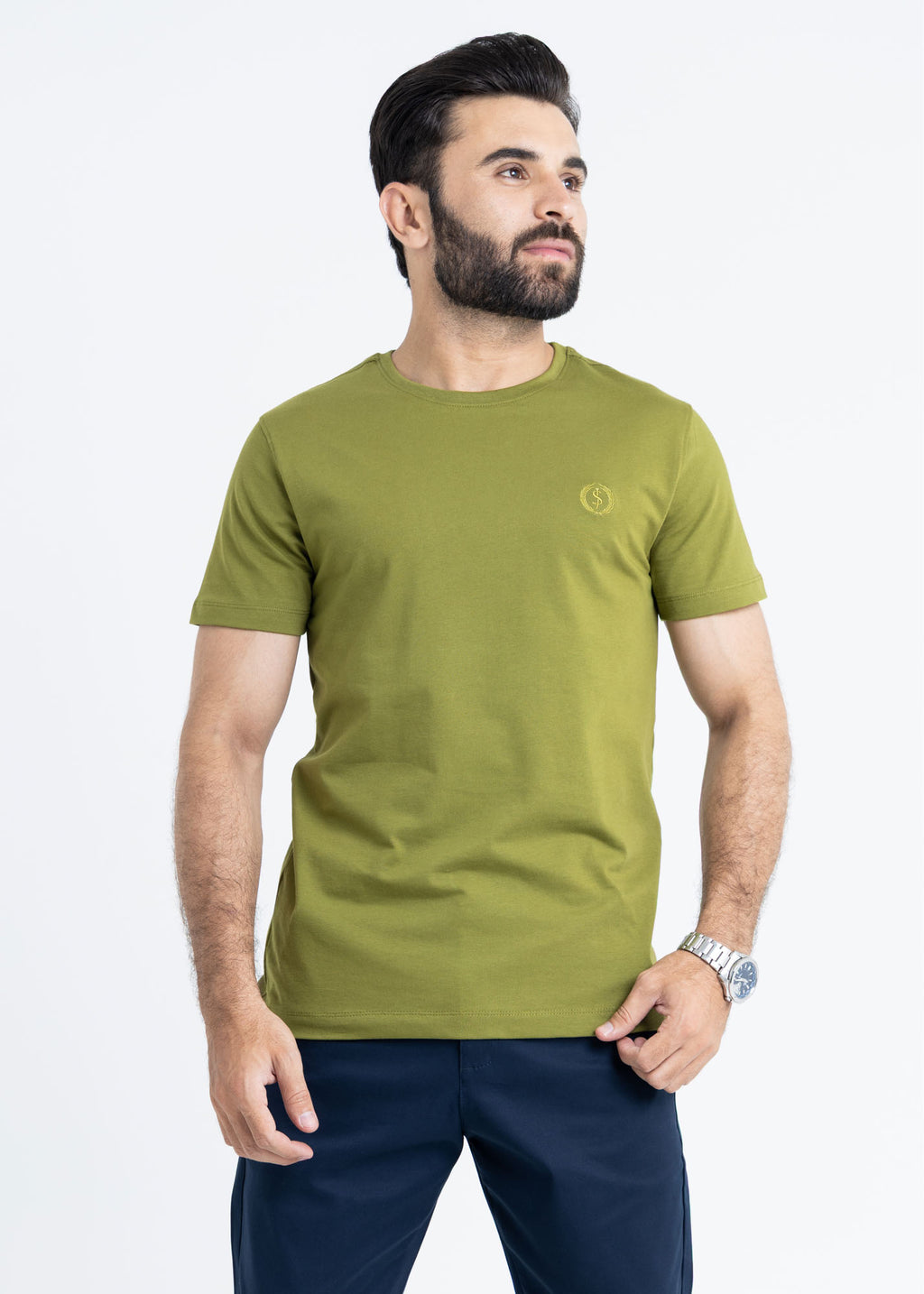 Basic Moss Green Lycra Jersey T-Shirt