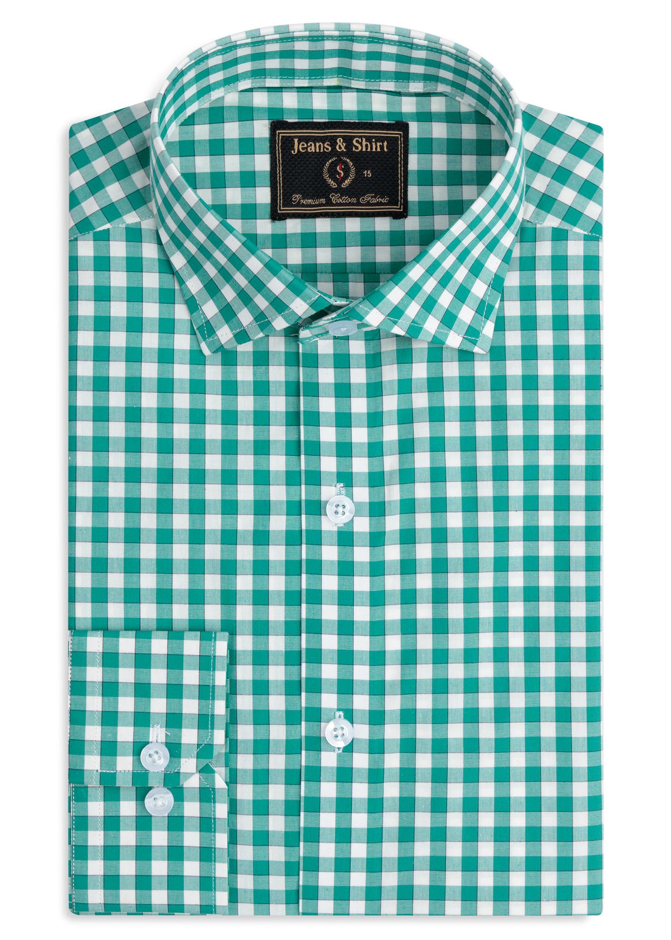 Green & White Check Formal Shirt