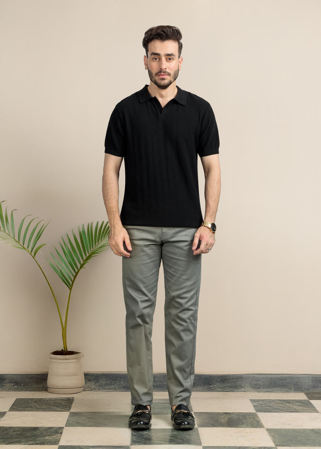 Men's Knit Polo- Premium Black