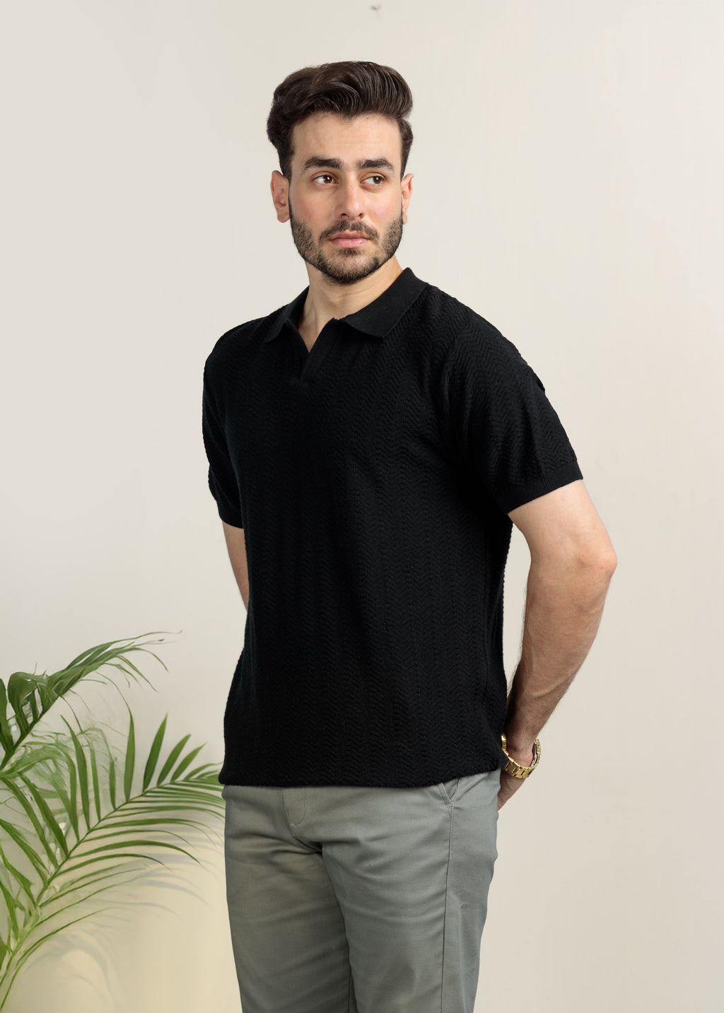 Men's Knit Polo- Premium Black