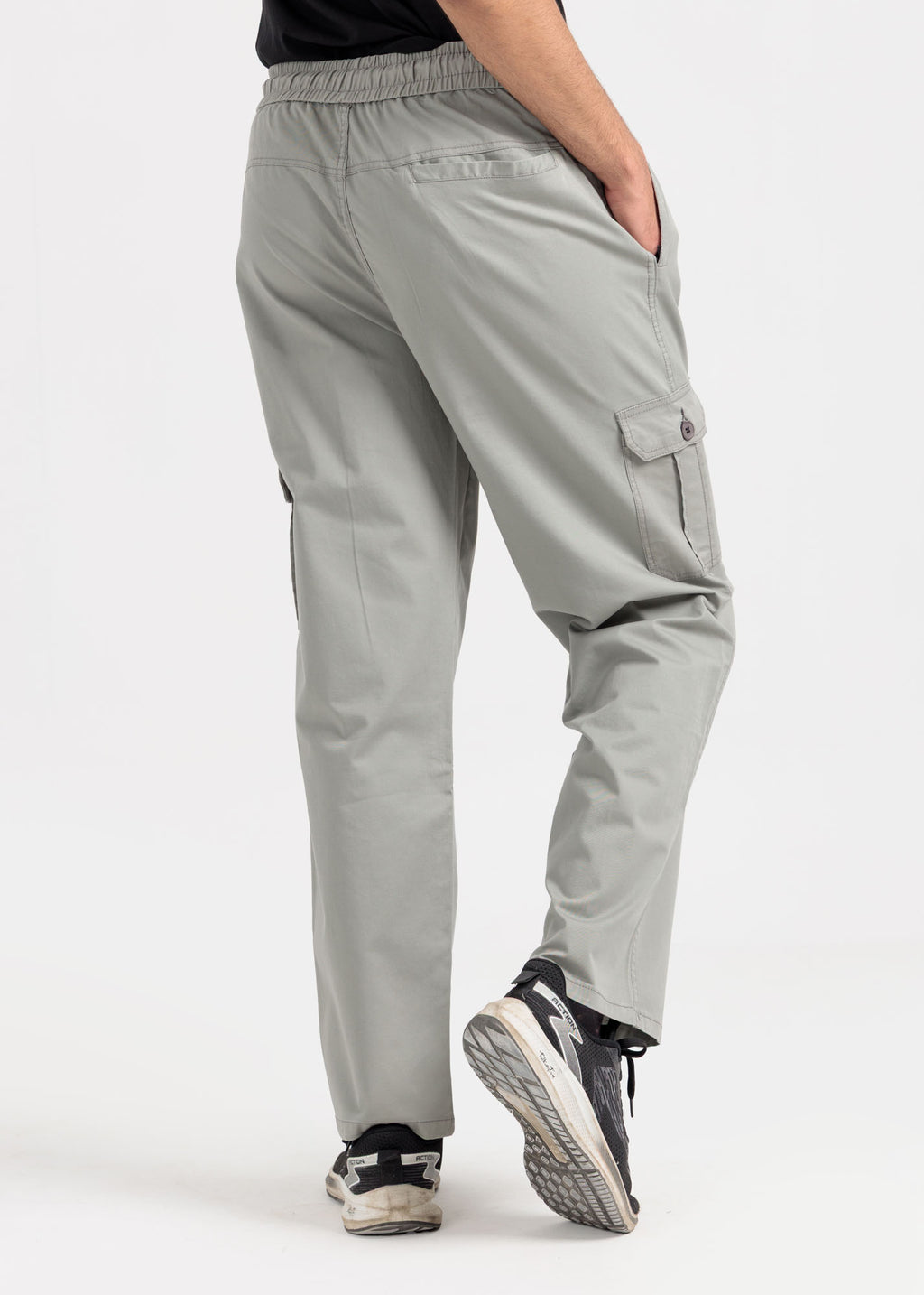 Relaxed Fit Cotton Cargo Trousers – Ash Grey