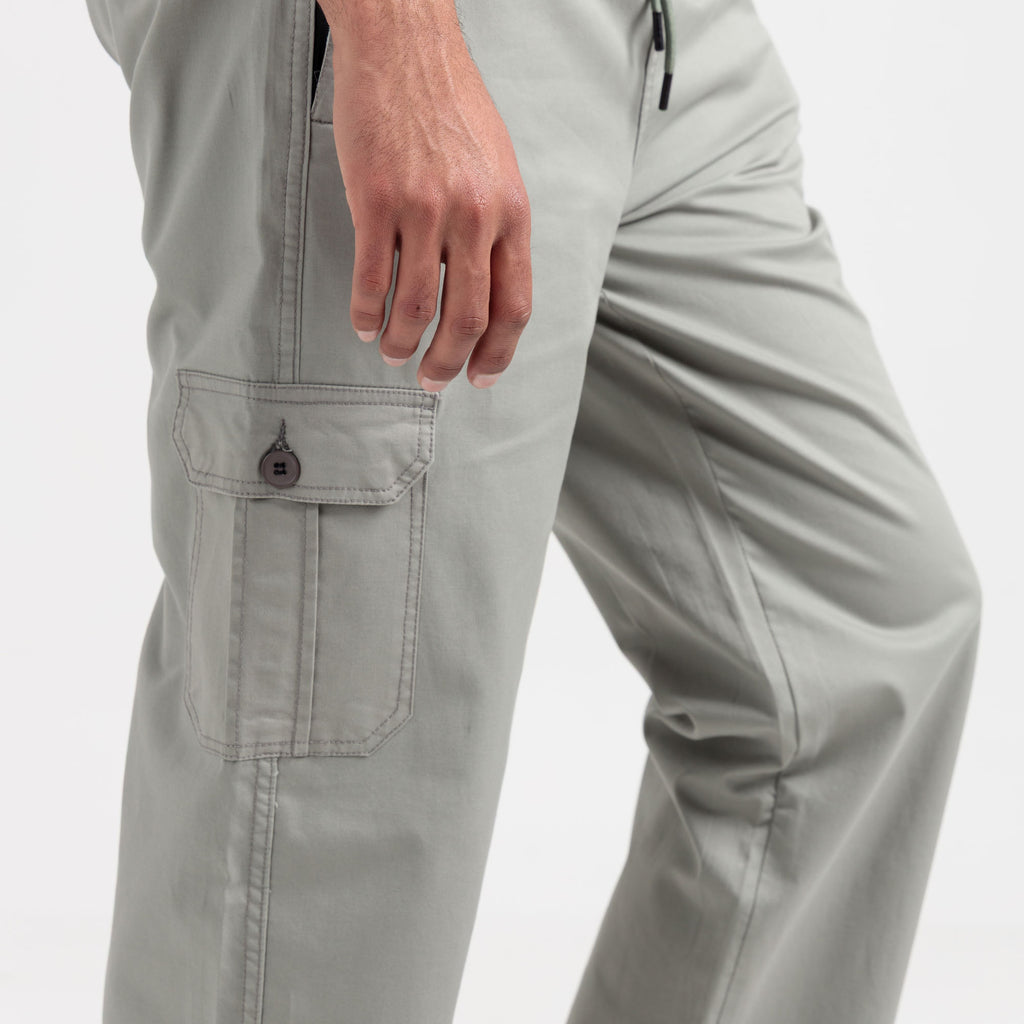 Relaxed Fit Cotton Cargo Trousers – Ash Grey