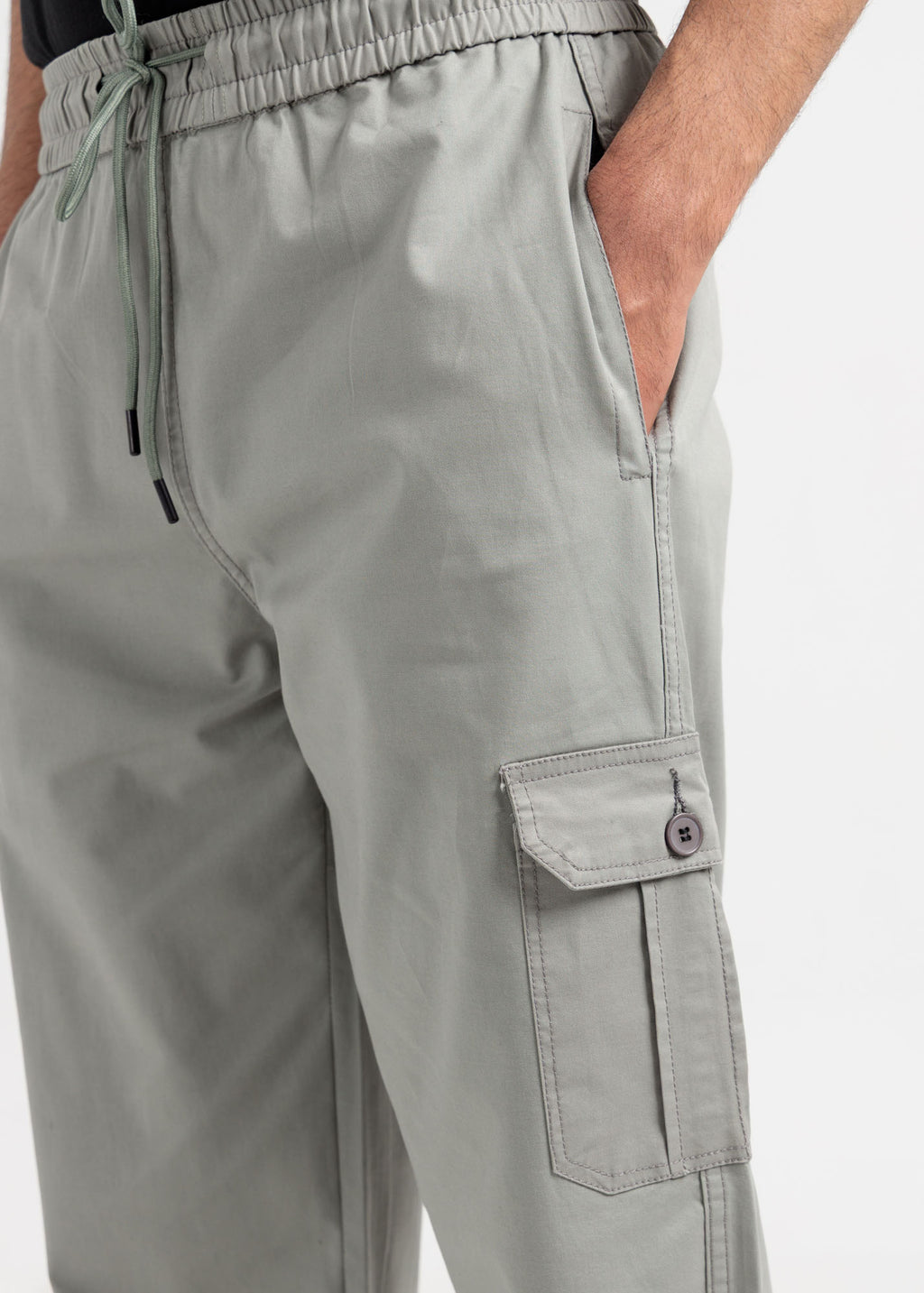 Relaxed Fit Cotton Cargo Trousers – Ash Grey