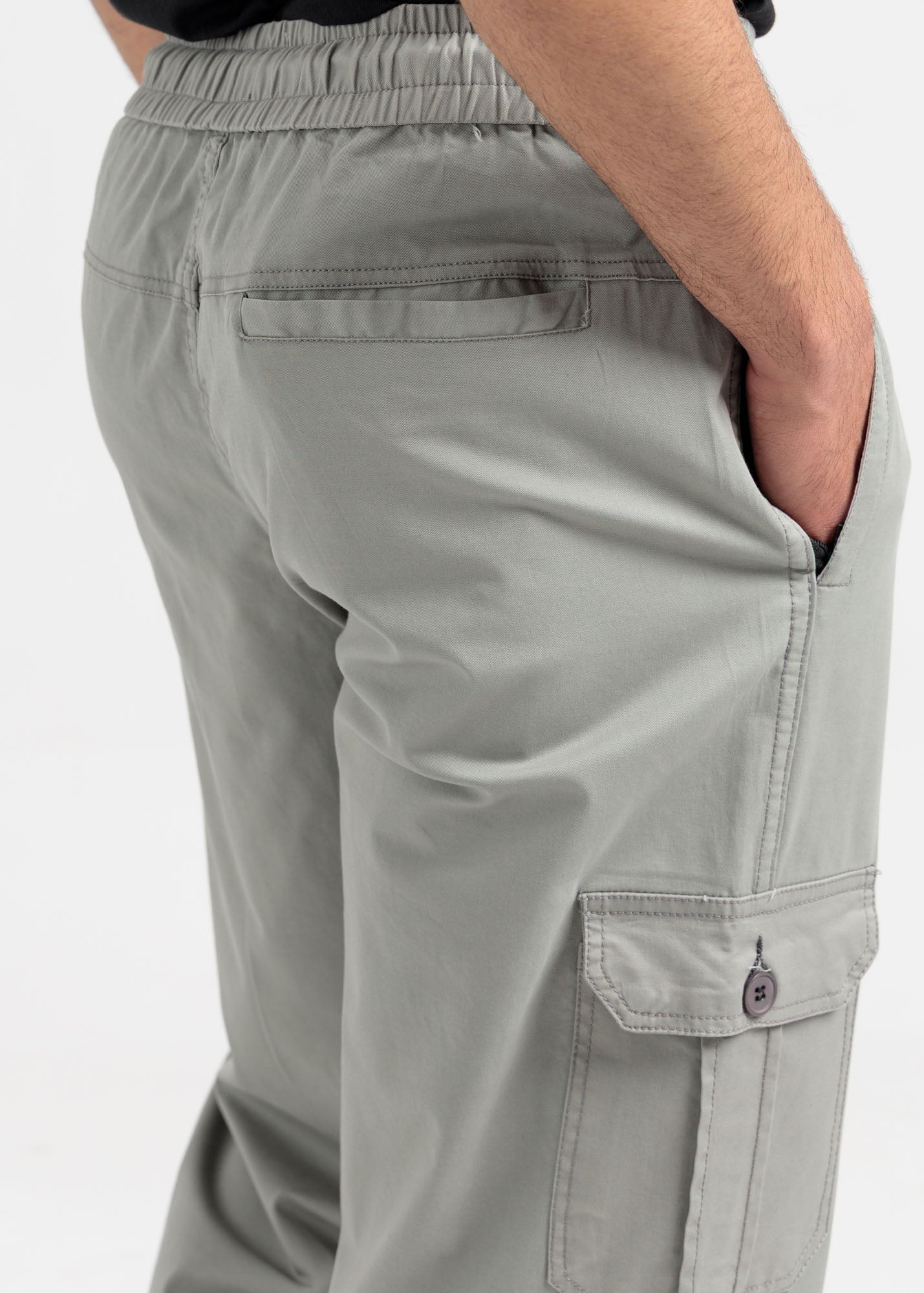 Relaxed Fit Cotton Cargo Trousers – Ash Grey