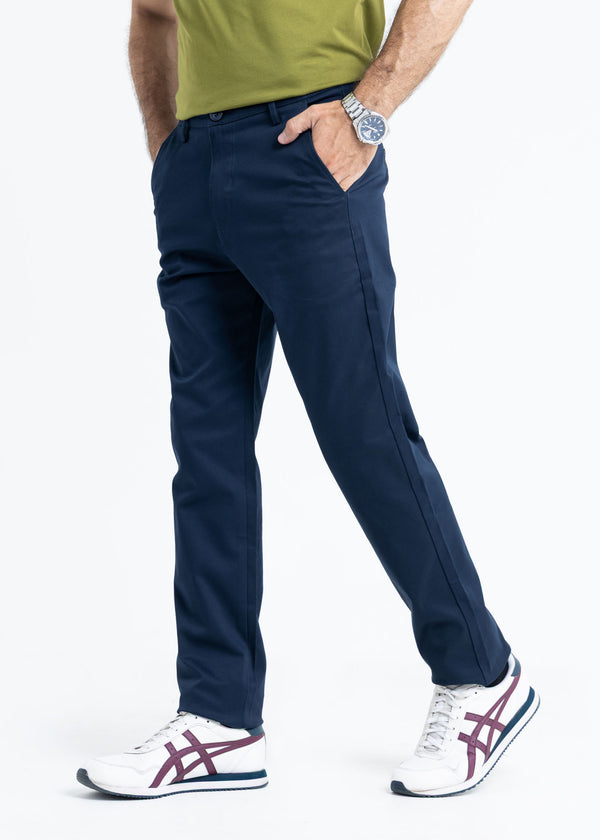 Dark Blue Tapered Fit Cotton Pants