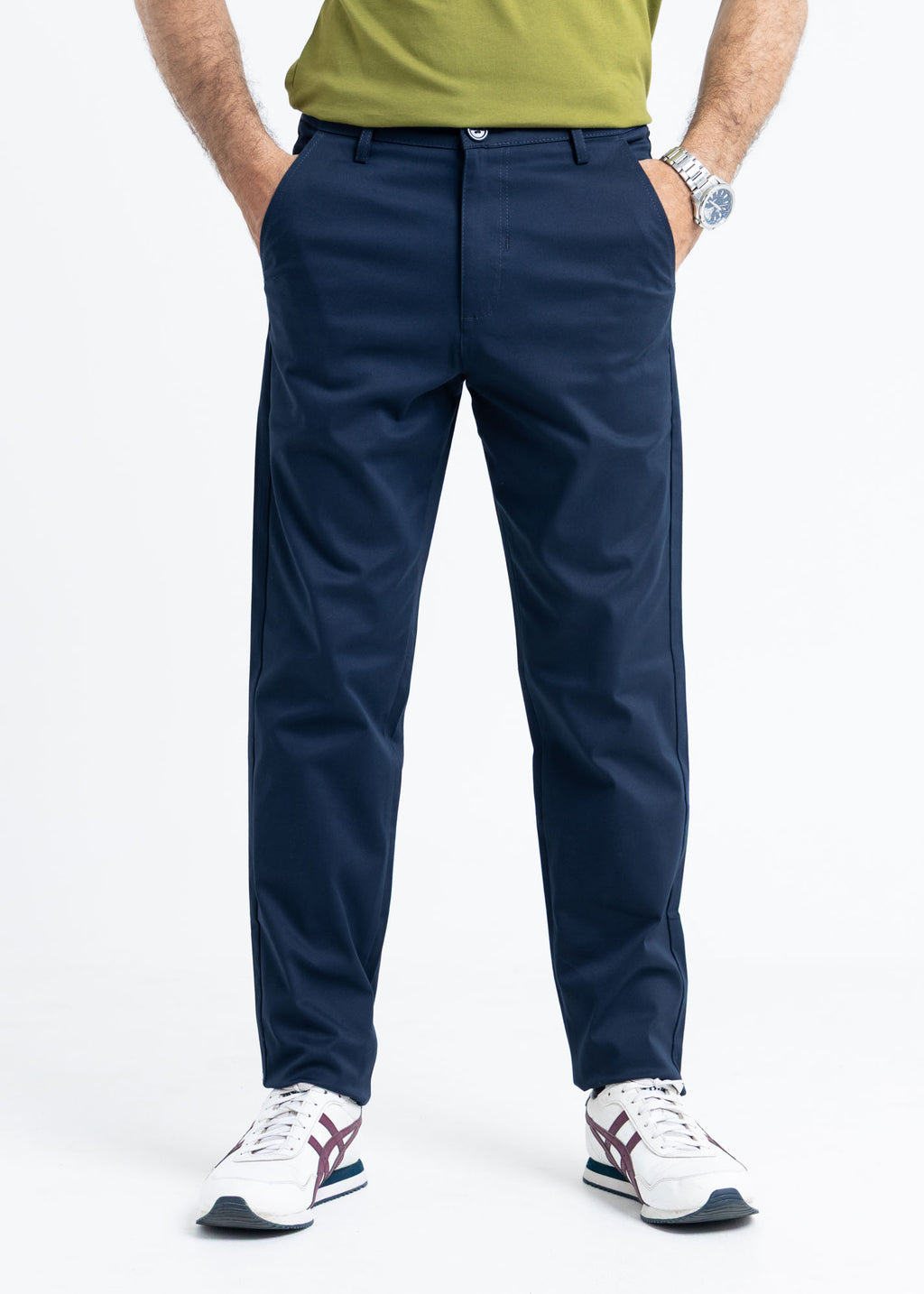 Dark Blue Tapered Fit Cotton Pants