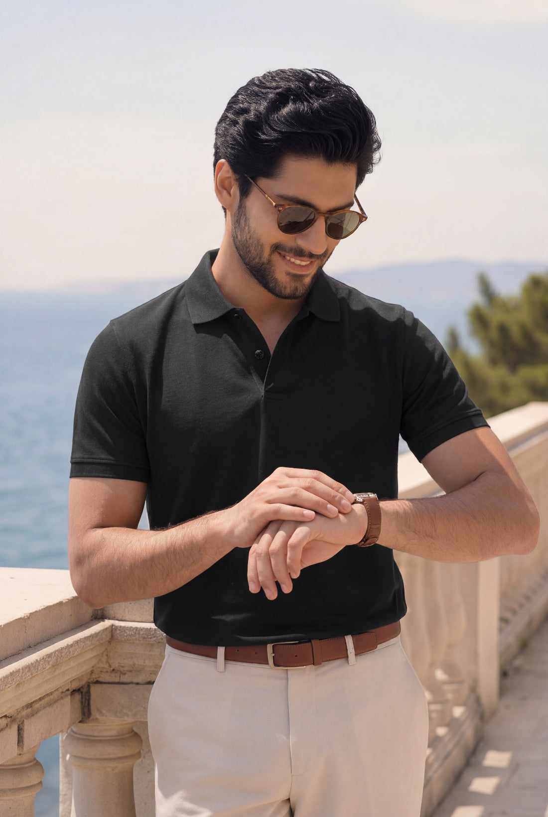 Solid Black Pique Polo Shirt