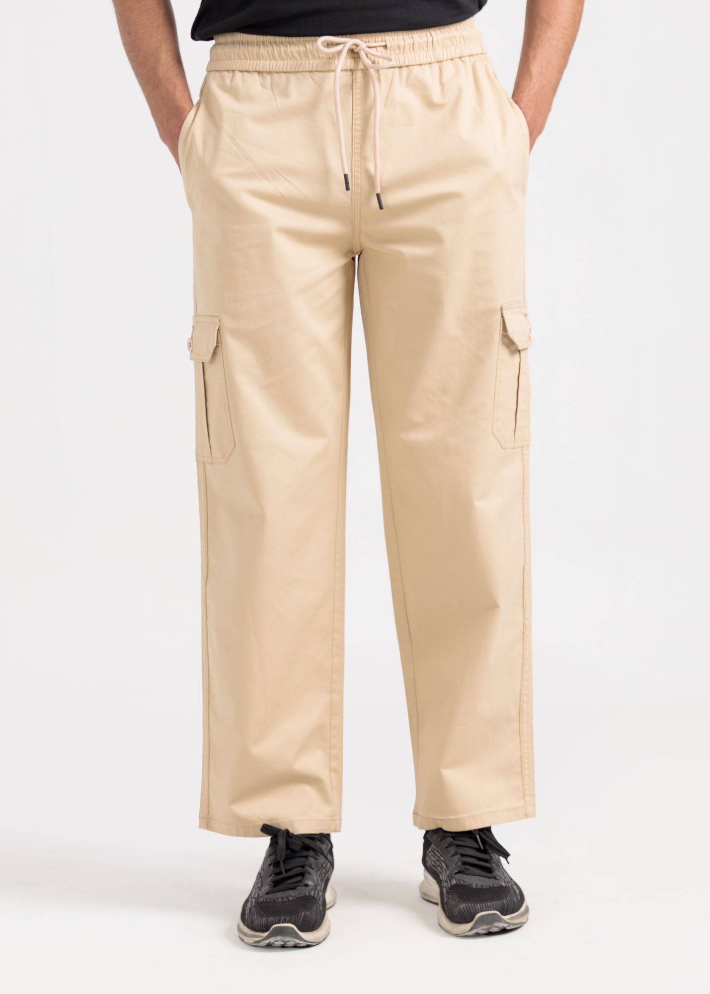 Relaxed Fit Cotton Cargo Trousers – Bone