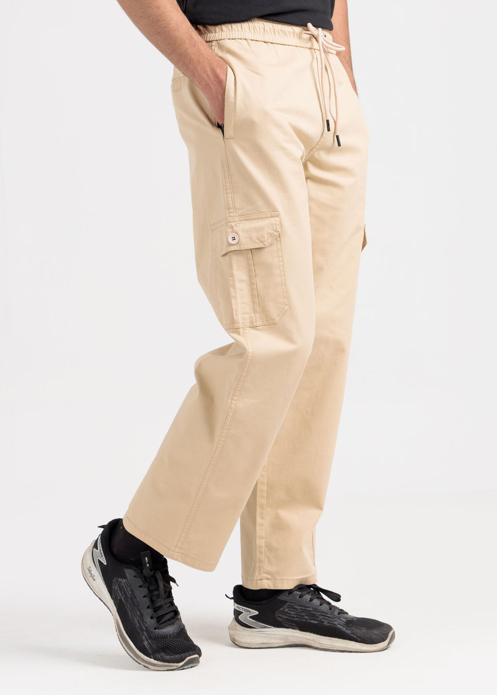 Relaxed Fit Cotton Cargo Trousers – Bone