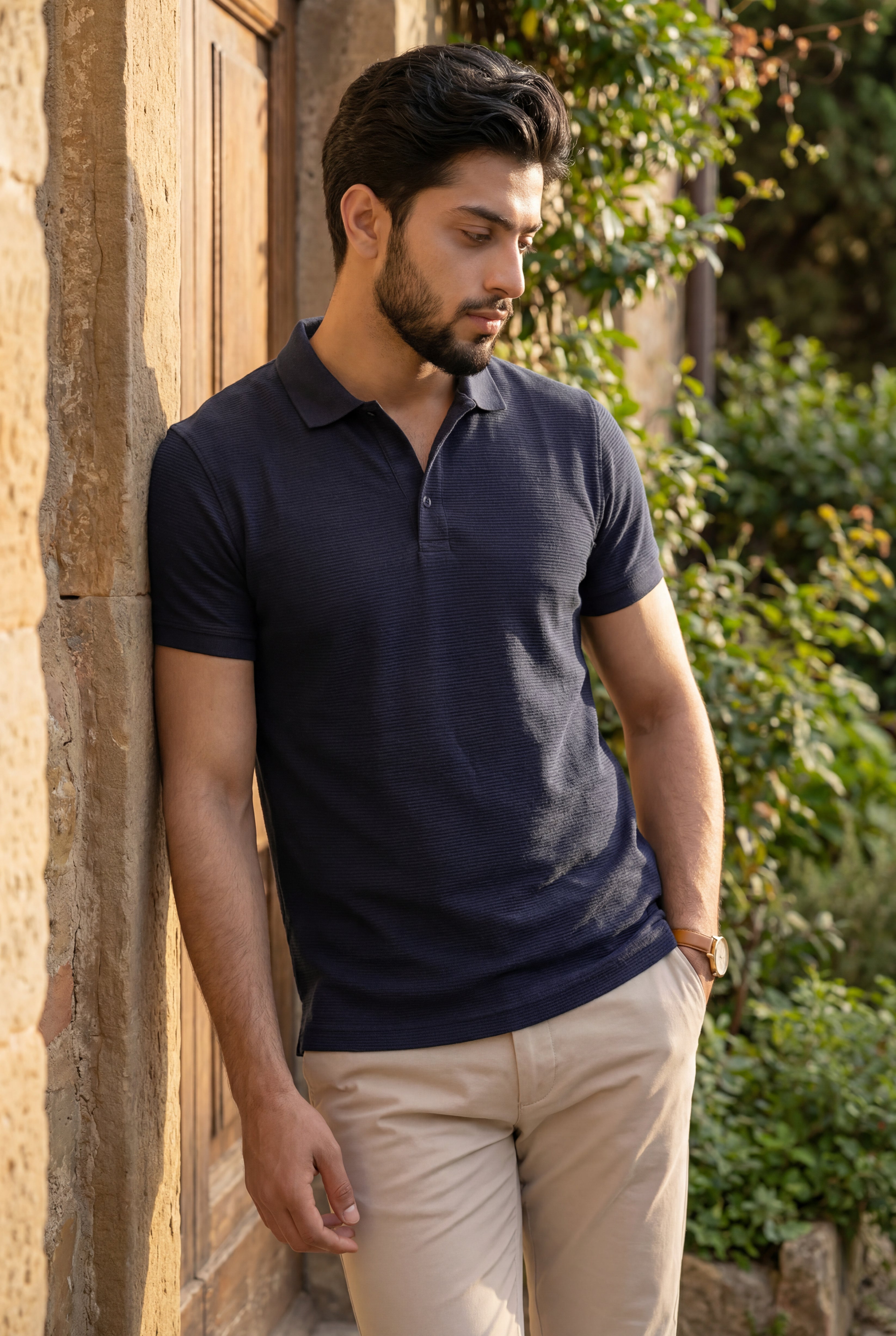 Ottoman Knit Polo Shirt—Navy