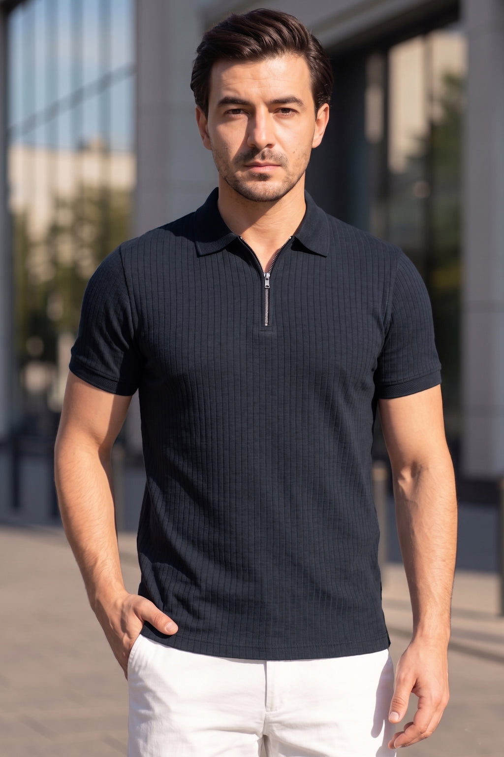 Charcoal Grey Drop Needle Polo Shirt
