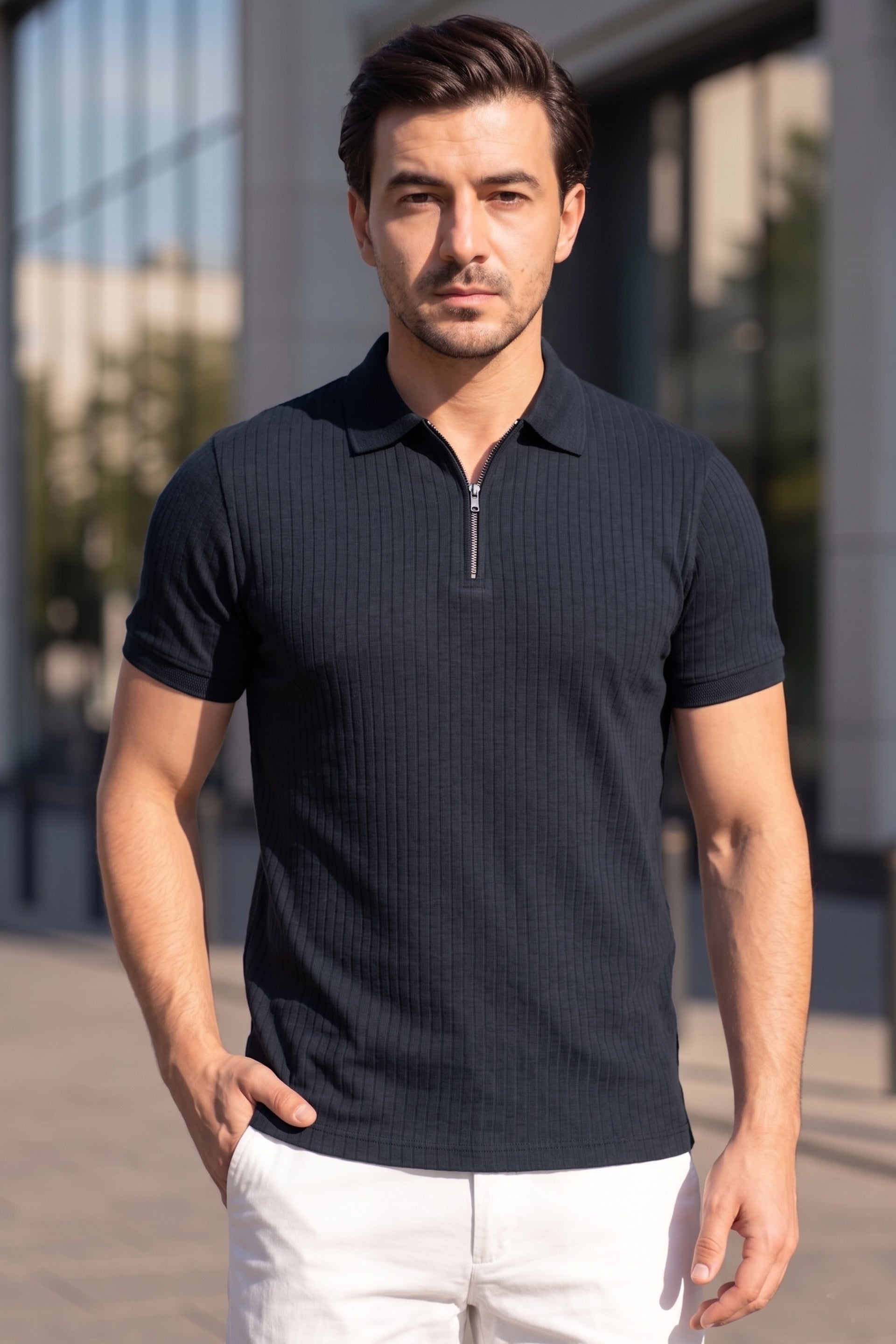 Charcoal Grey Drop Needle Polo Shirt