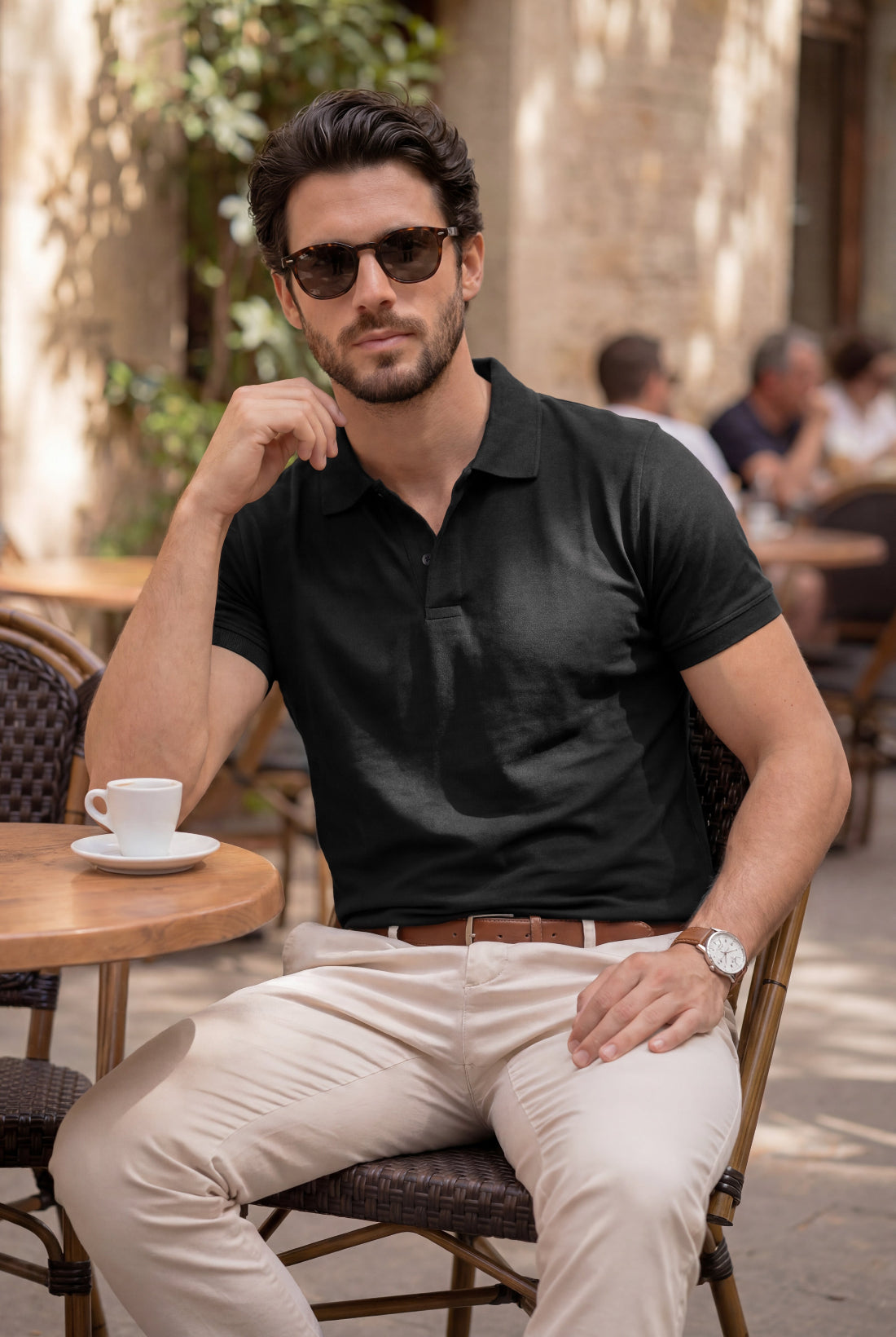 Jet Black Cotton Lycra Polo Shirt