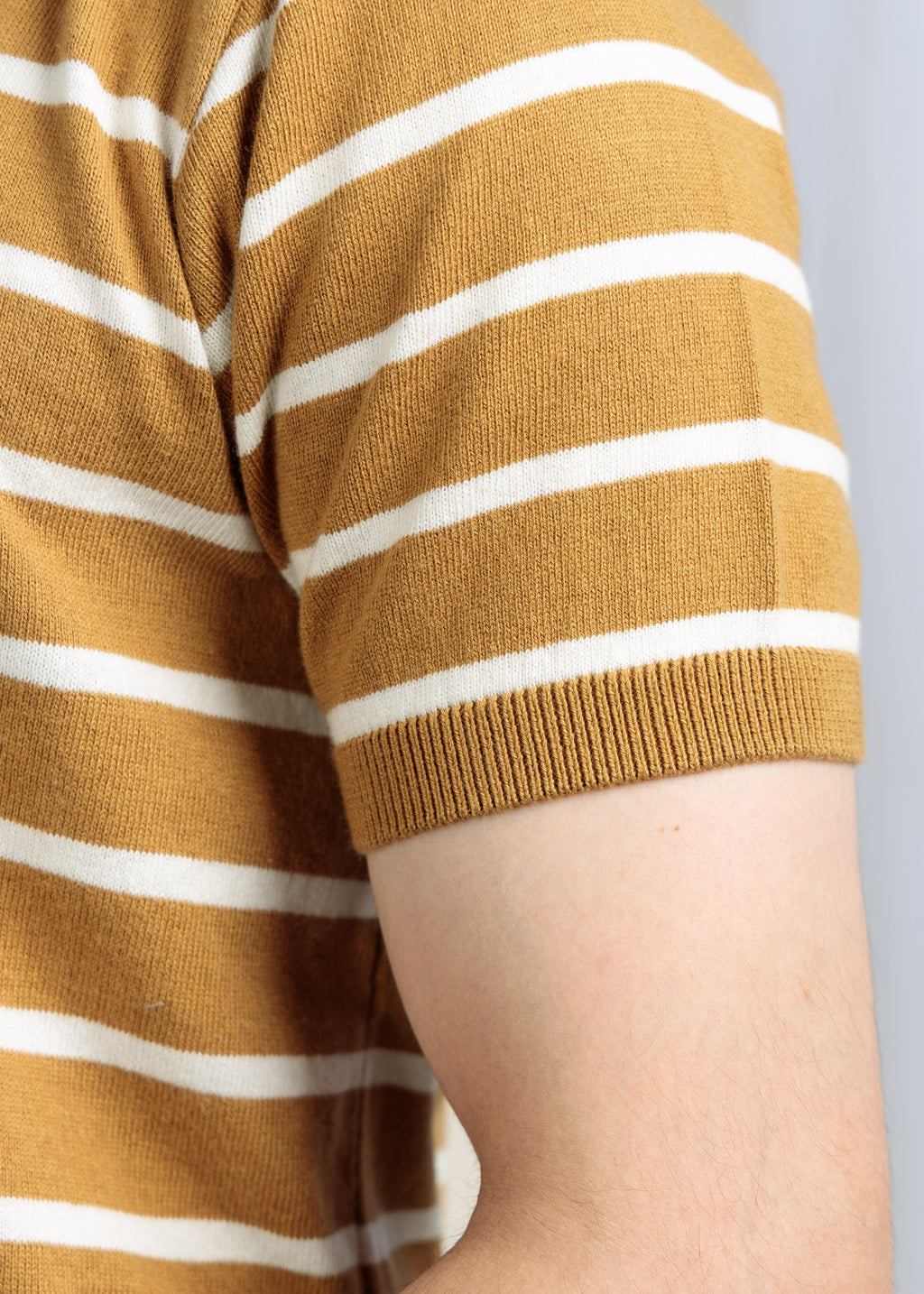 Men's Knit Polo- Golden Brown Stripe