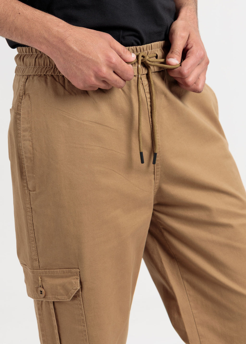 Relaxed Fit Cotton Cargo Trousers – Khaki Tan