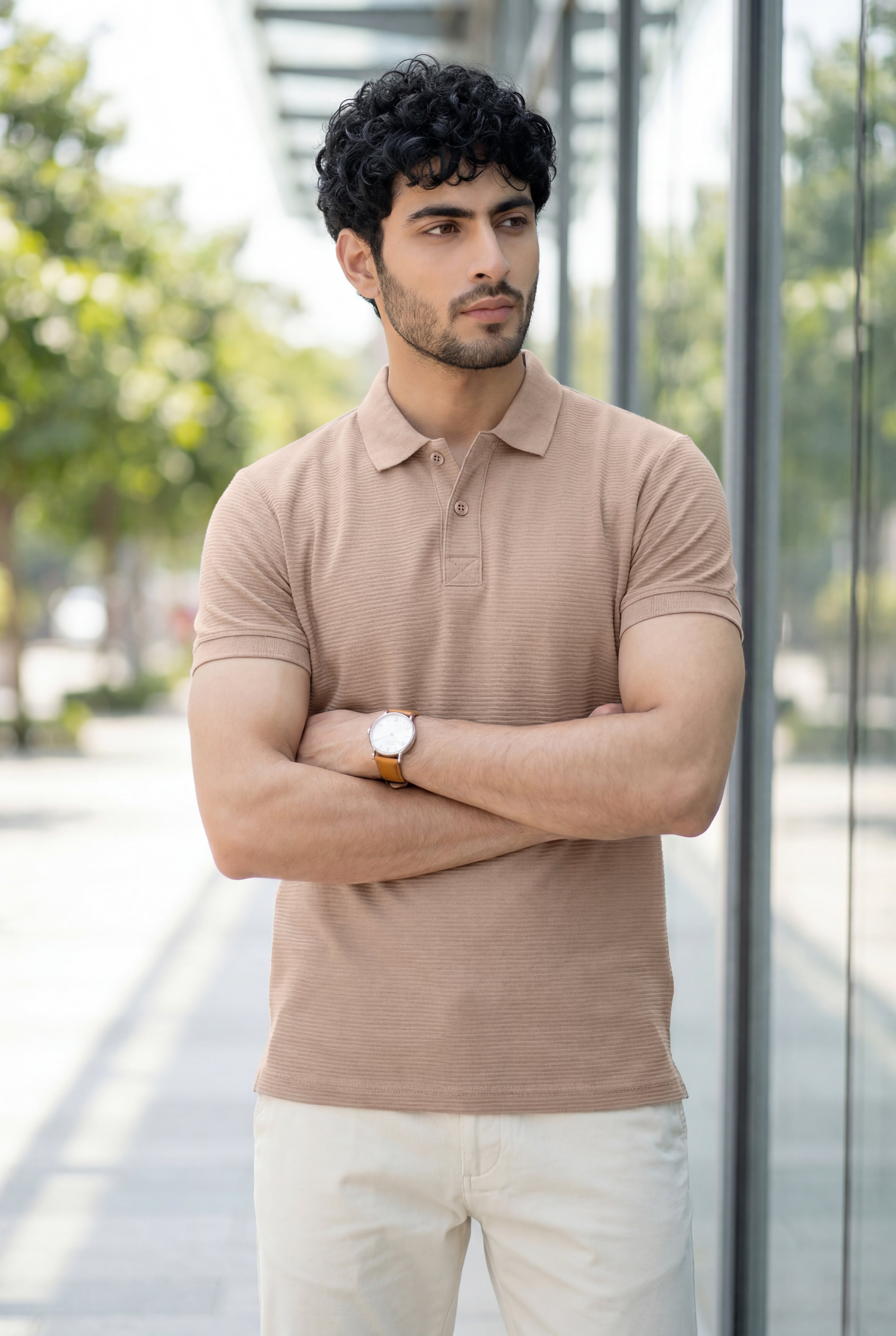 Ottoman Knit Polo Shirt—Ecru