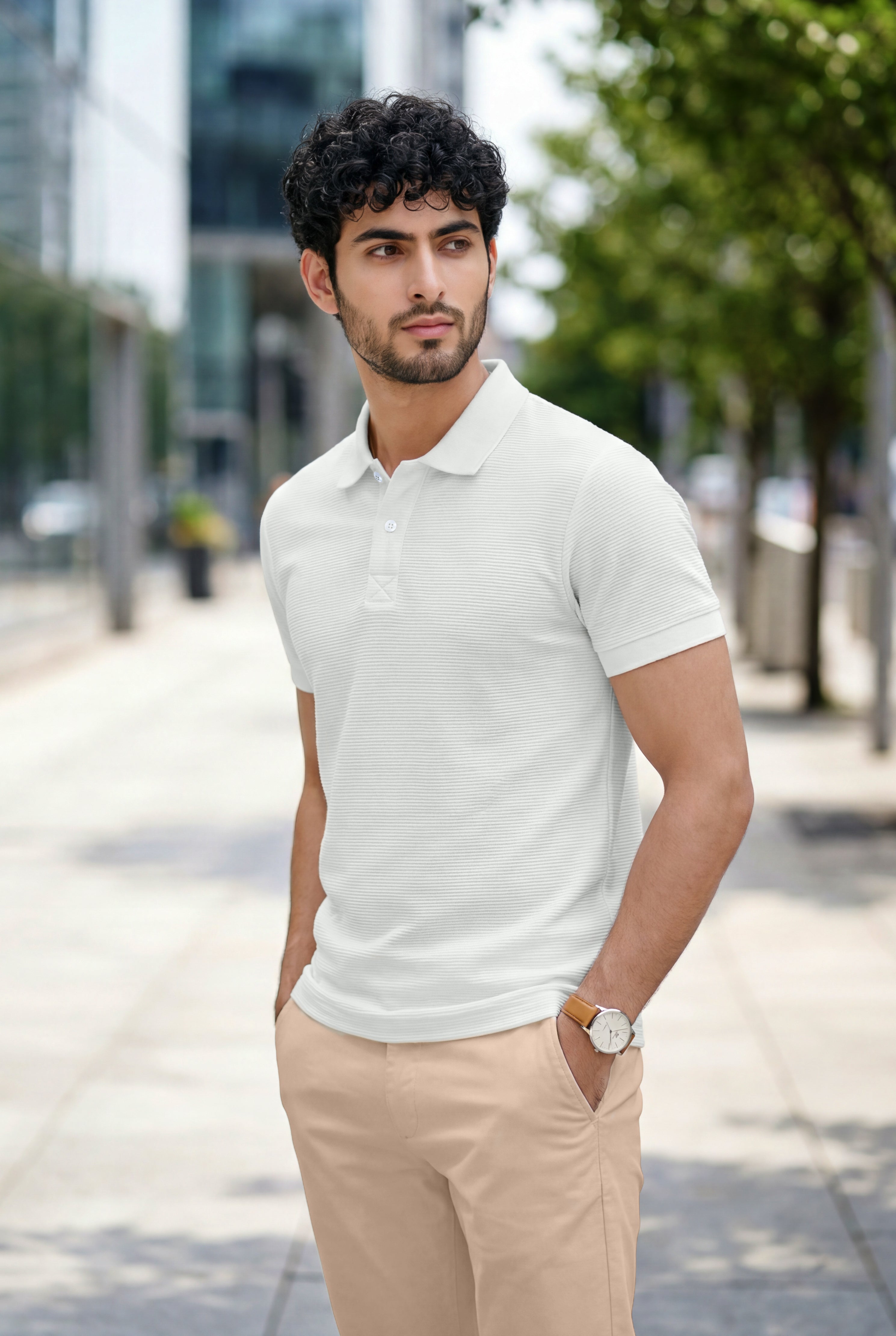 Ottoman Knit Polo Shirt—White