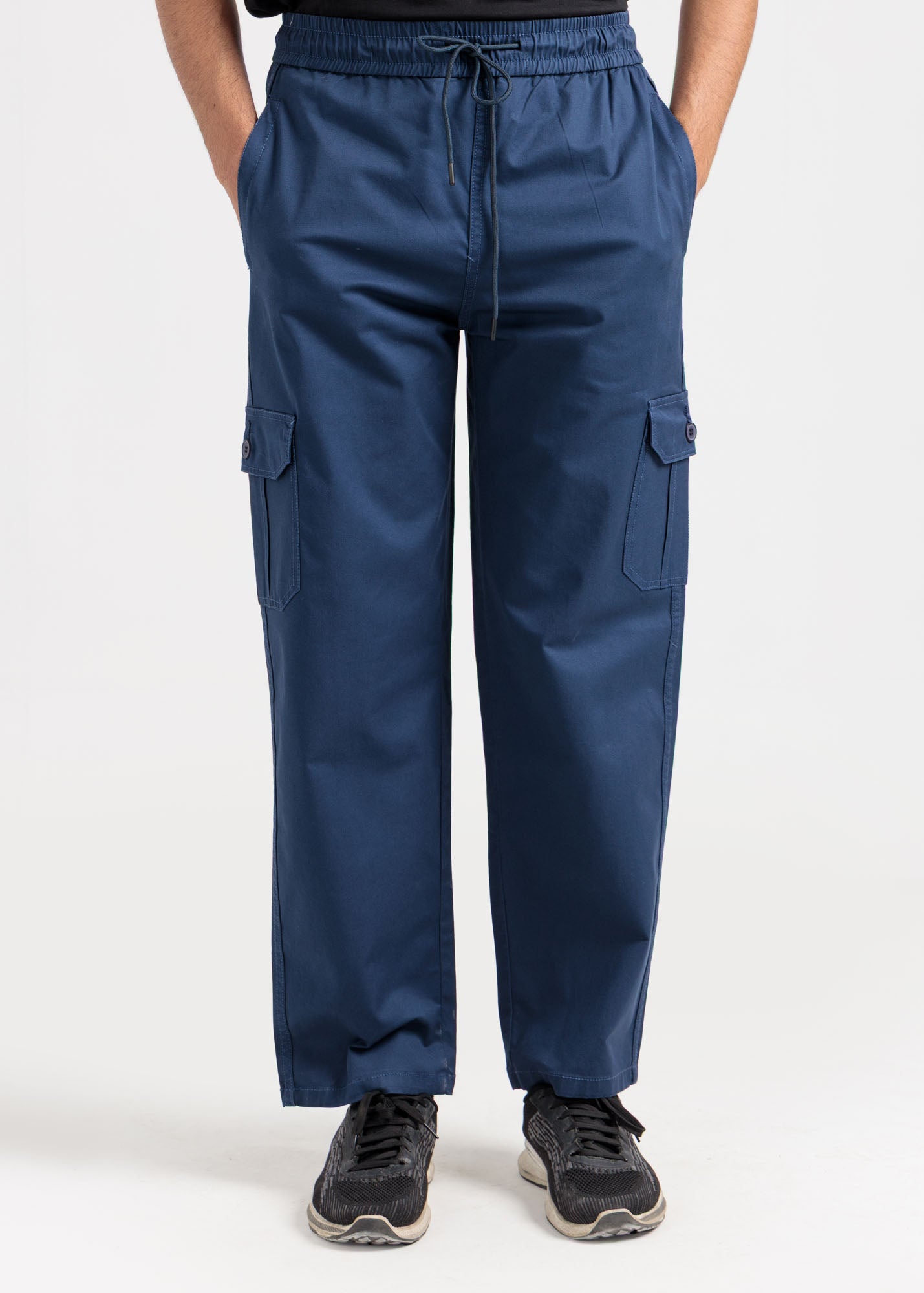 Relaxed Fit Cotton Cargo Trousers – Navy Blue