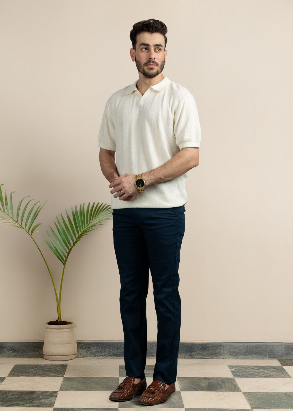 Men's Knit Polo-Warm Ivory