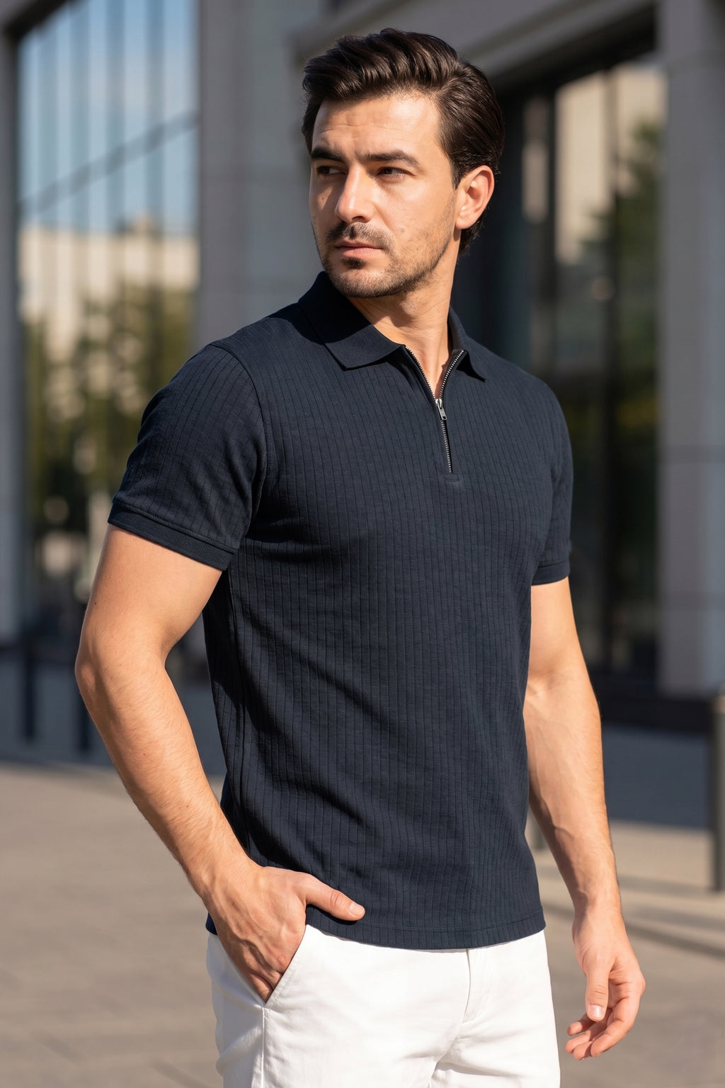 Charcoal Grey Drop Needle Polo Shirt