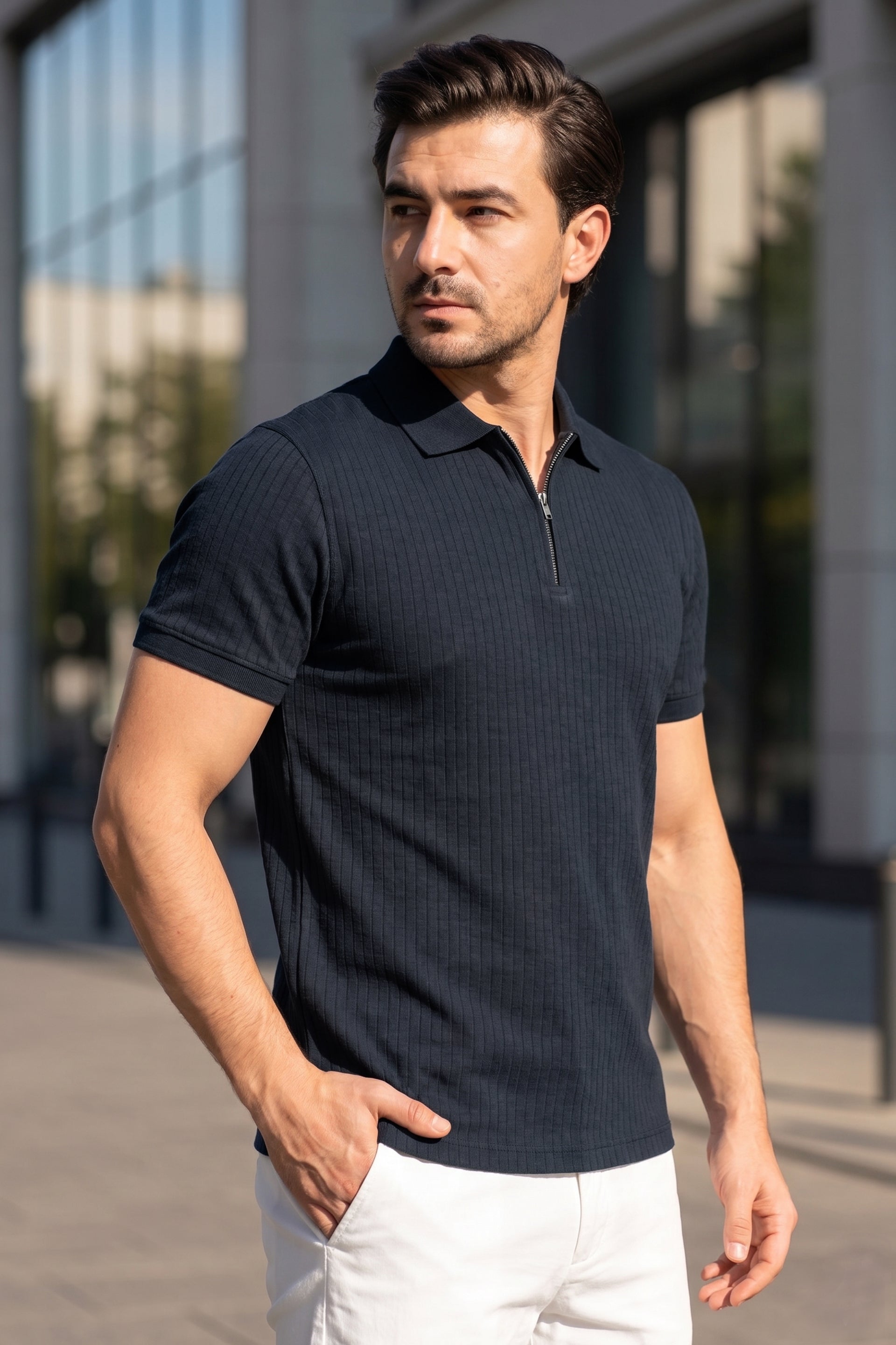 Charcoal Grey Drop Needle Polo Shirt