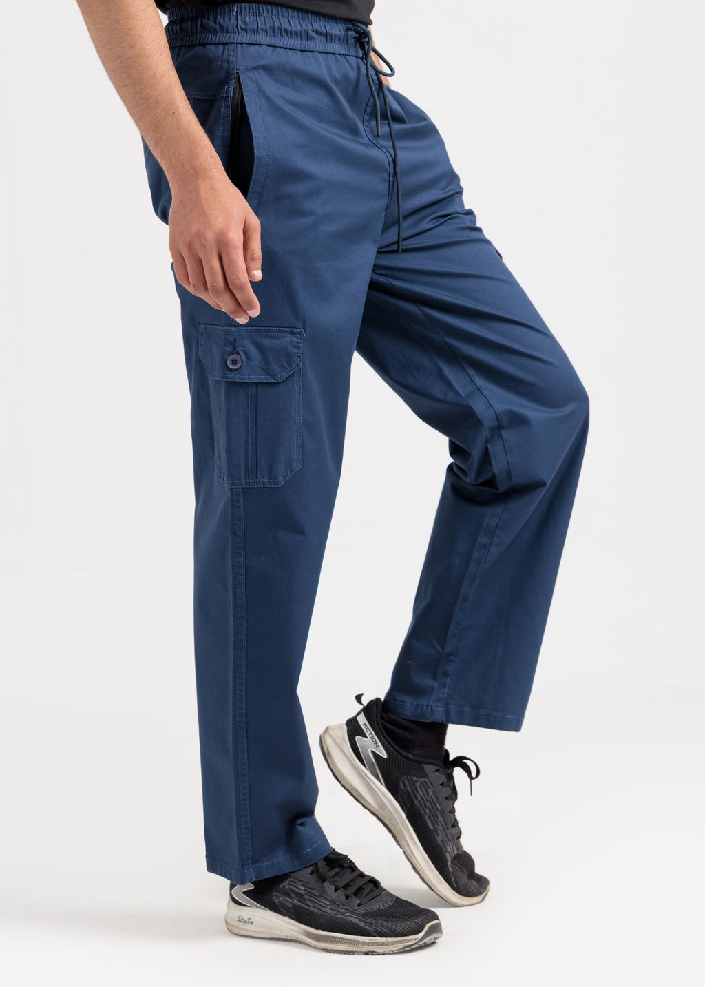 Relaxed Fit Cotton Cargo Trousers – Navy Blue