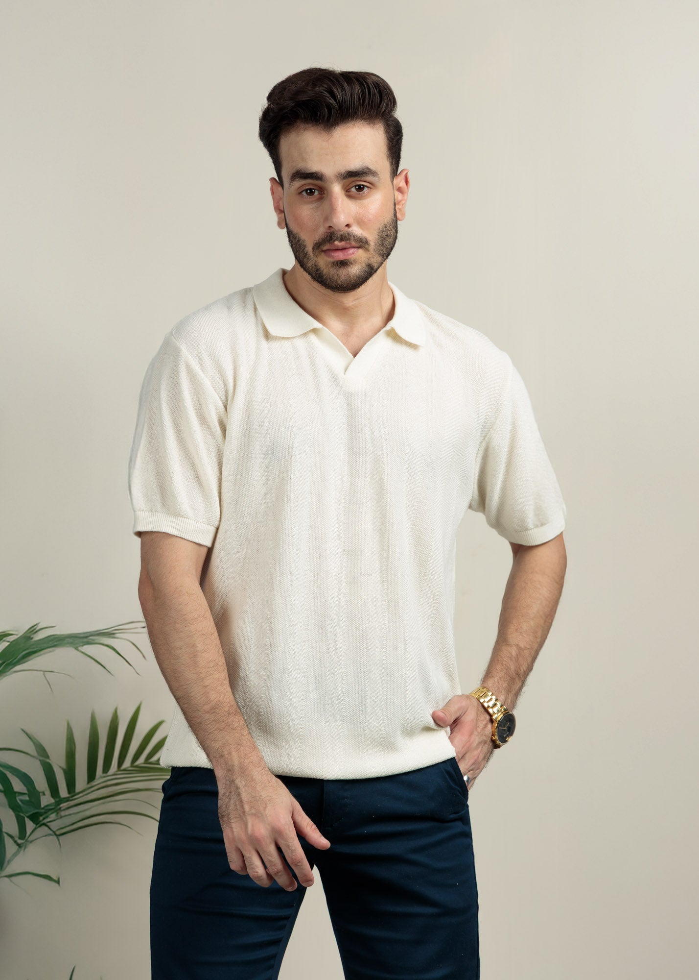 Men's Knit Polo-Warm Ivory