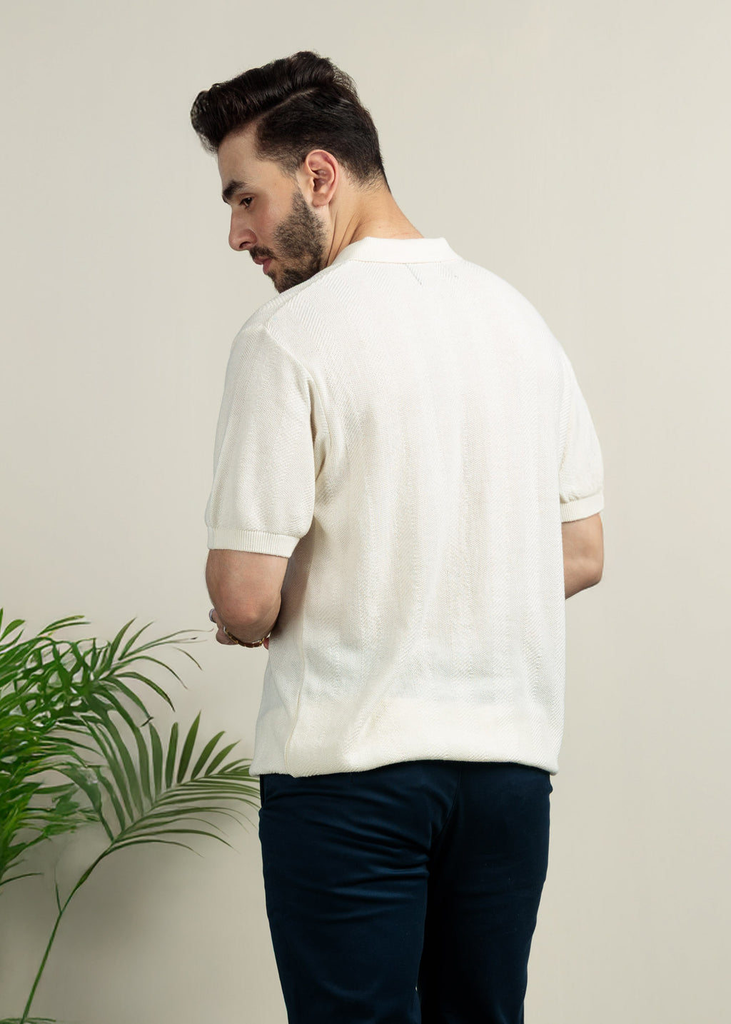 Men's Knit Polo-Warm Ivory