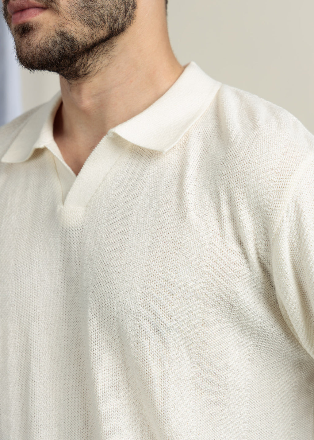Men's Knit Polo-Warm Ivory