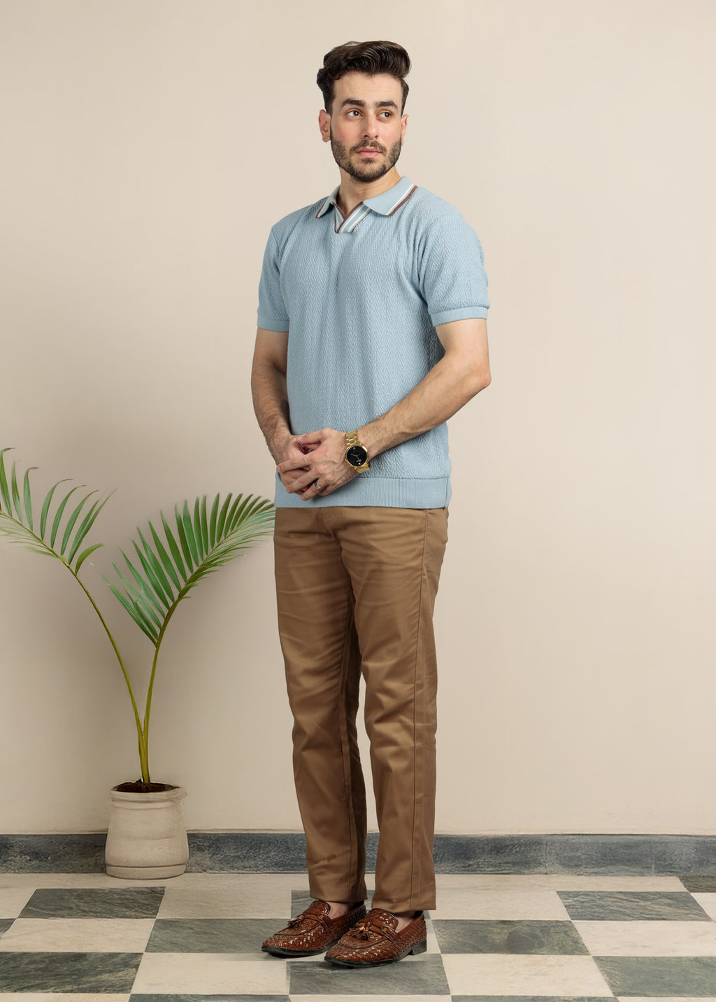Men's Knit Polo-Soft Blue