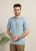 Men's Knit Polo-Soft Blue
