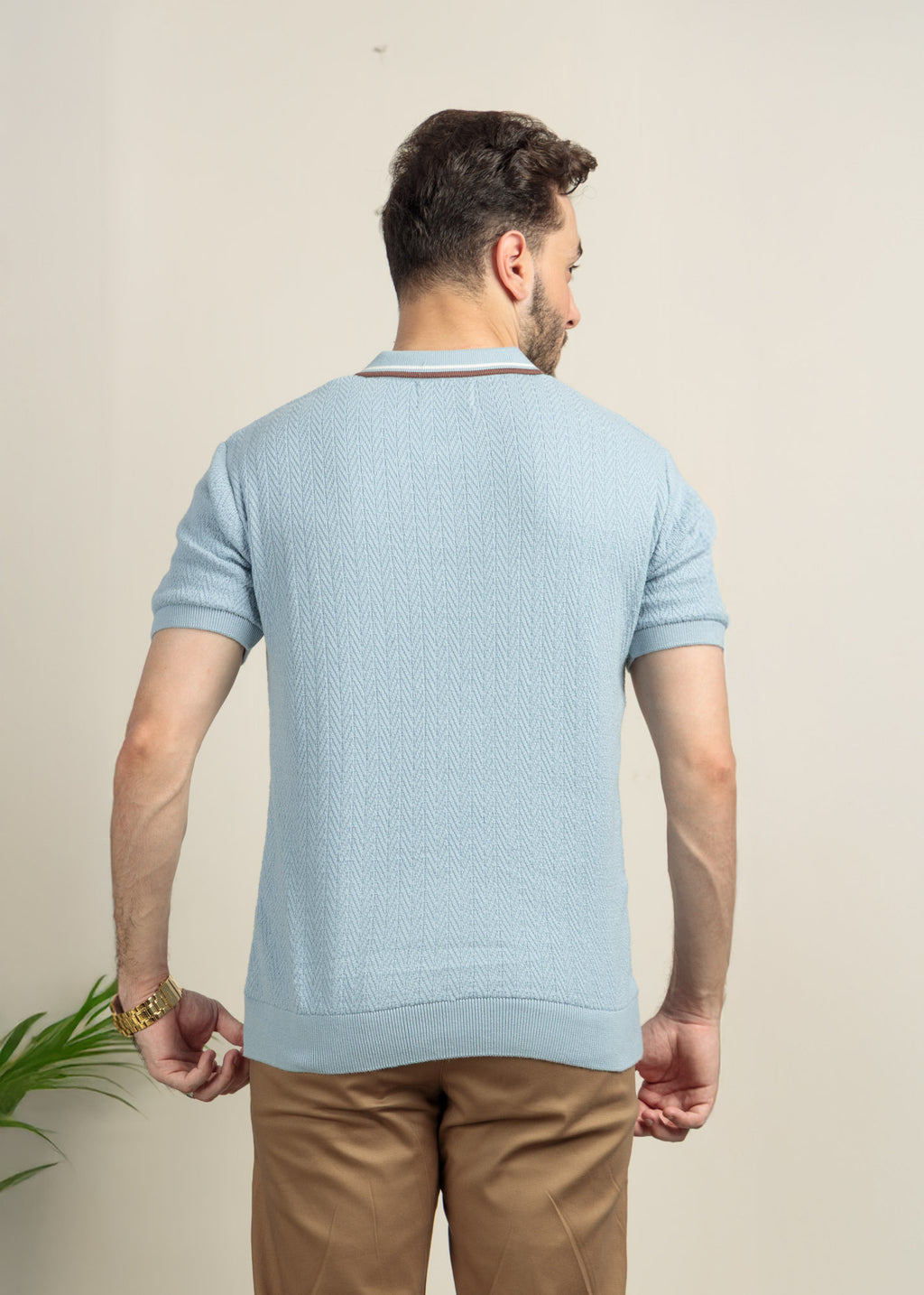 Men's Knit Polo-Soft Blue