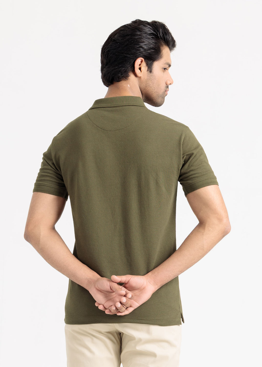 Popcorn Jacquard Polo Shirt — Olive Green