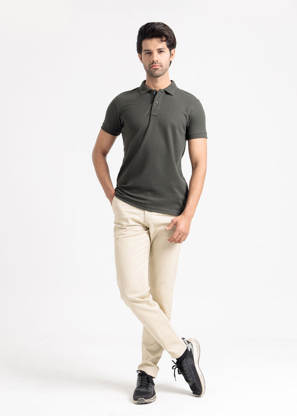 Waffle Knit Polo Shirt — Military Olive