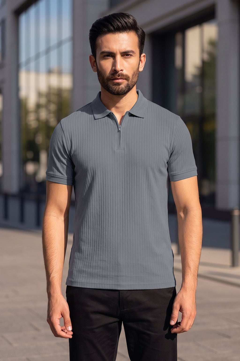 Ash Grey Drop Needle Polo Shirt