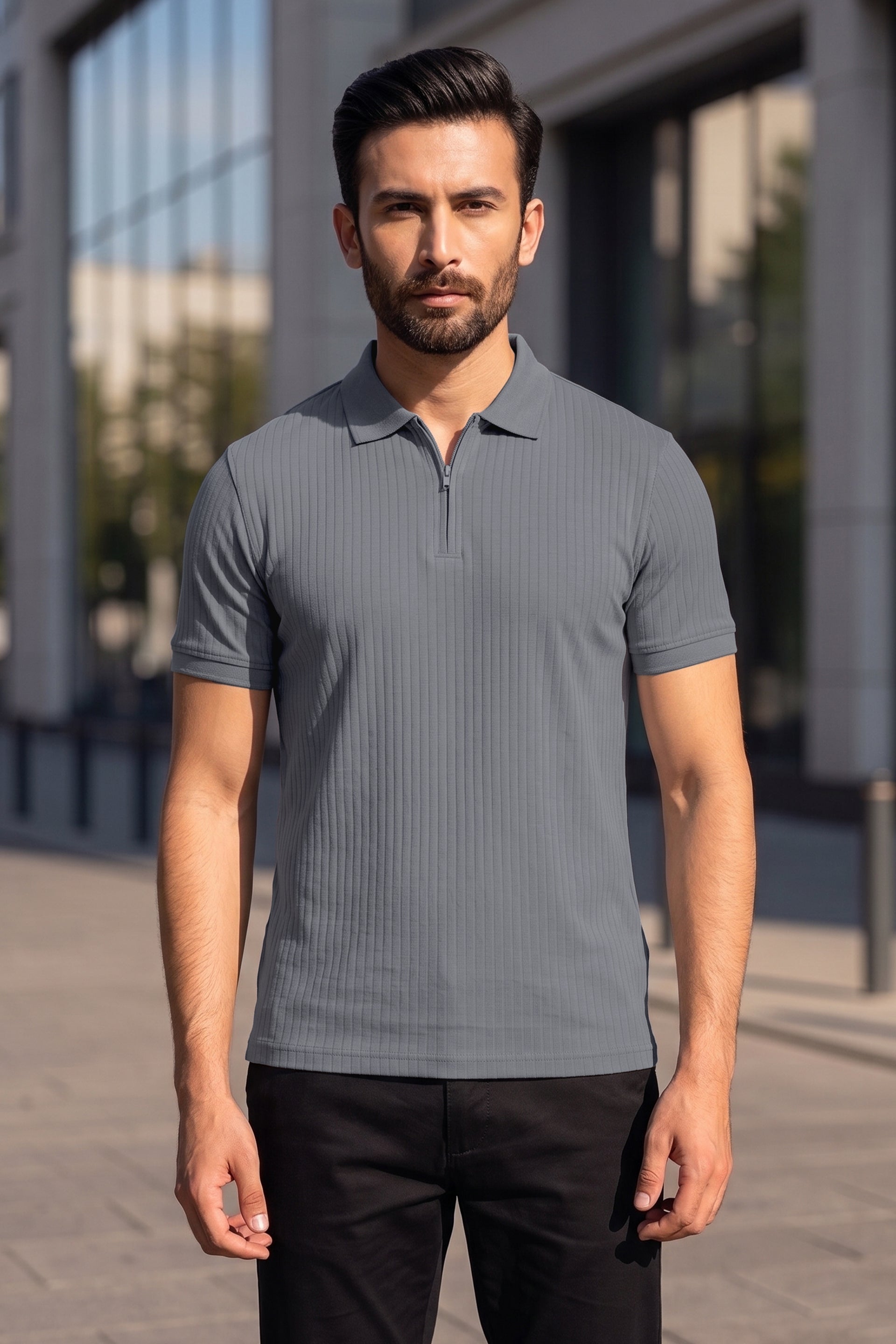 Ash Grey Drop Needle Polo Shirt