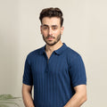 Men's Ribbed Zip Polo – Navy Blue