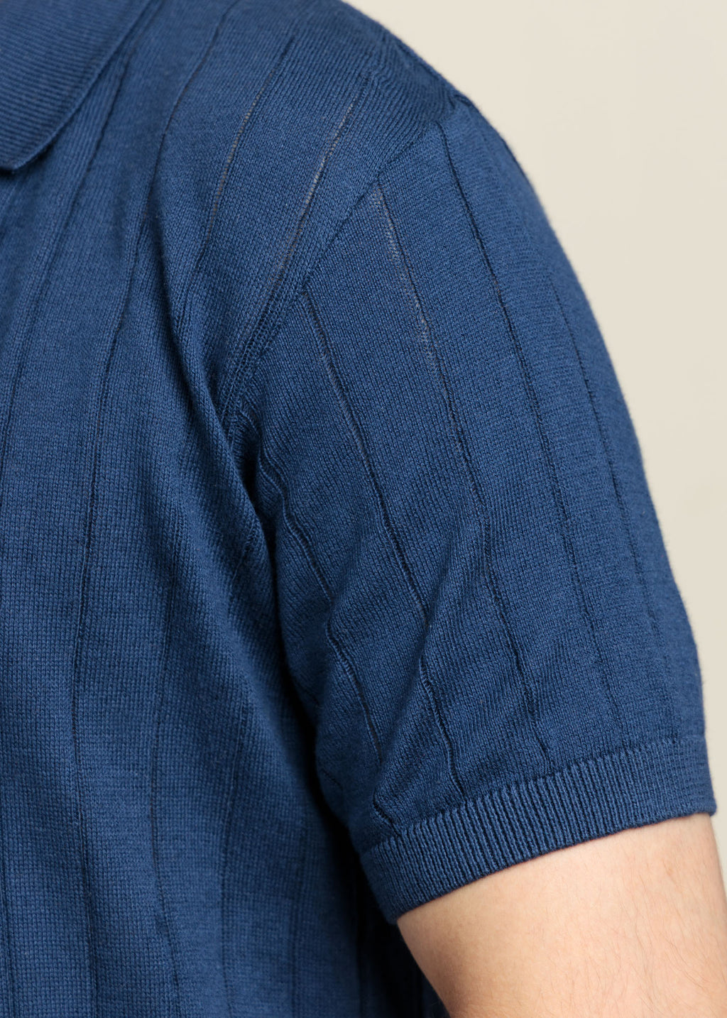 Men's Ribbed Zip Polo – Navy Blue