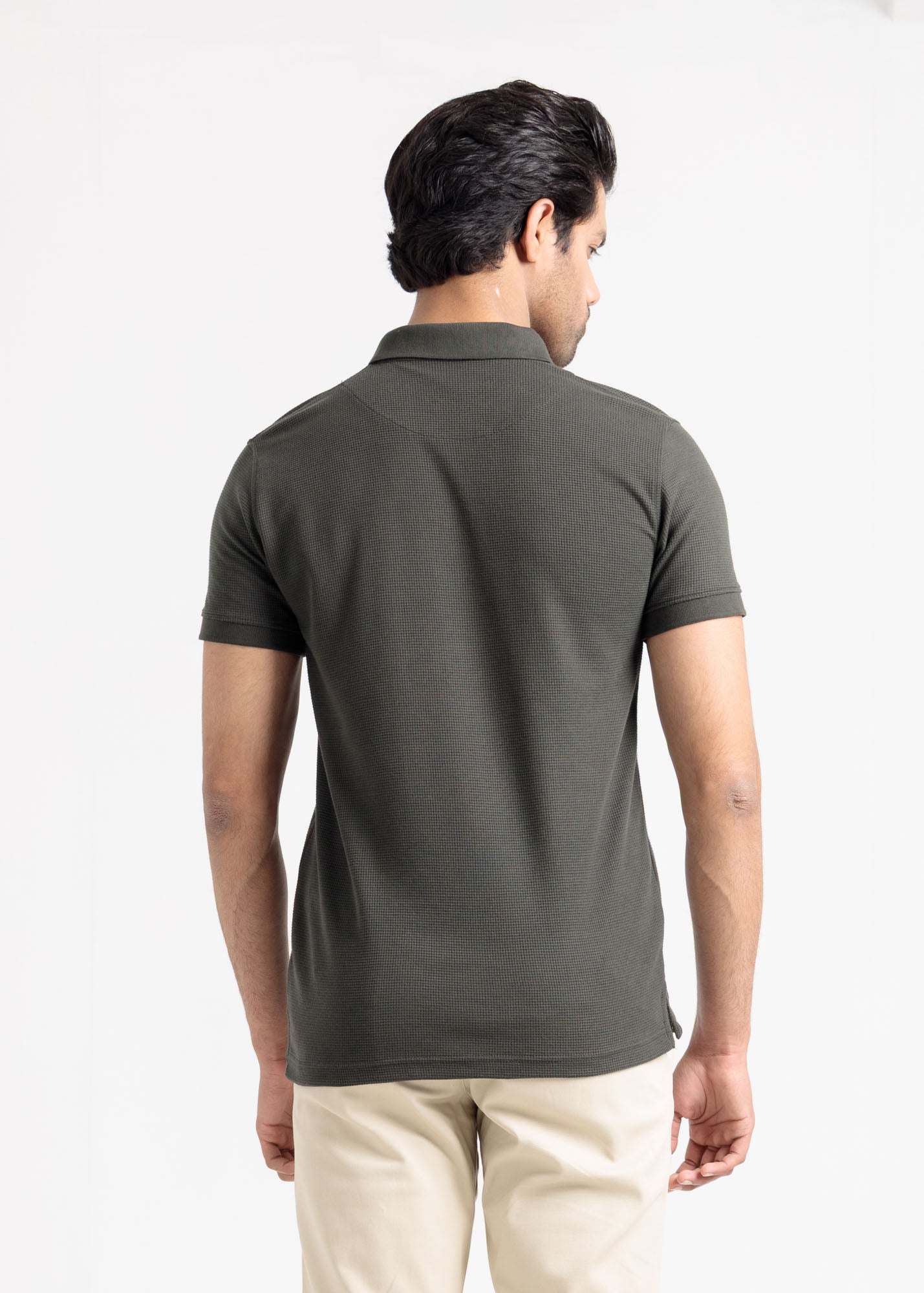 Waffle Knit Polo Shirt — Military Olive