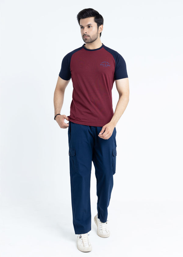Crimson Navy Raglan Color Block T-Shirt