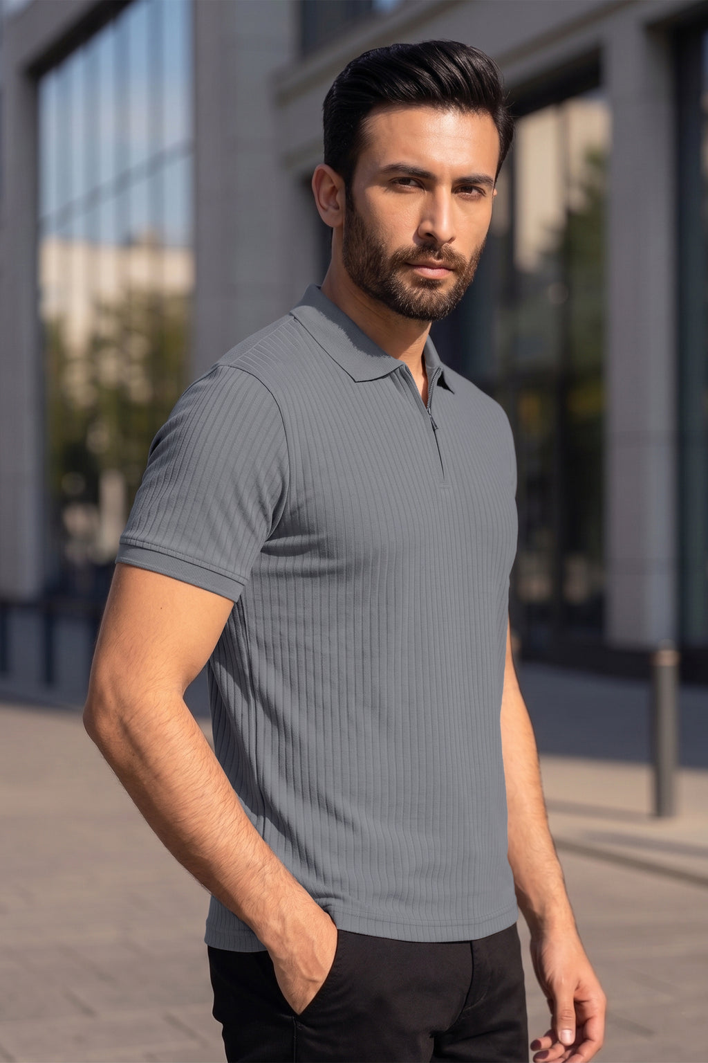 Ash Grey Drop Needle Polo Shirt