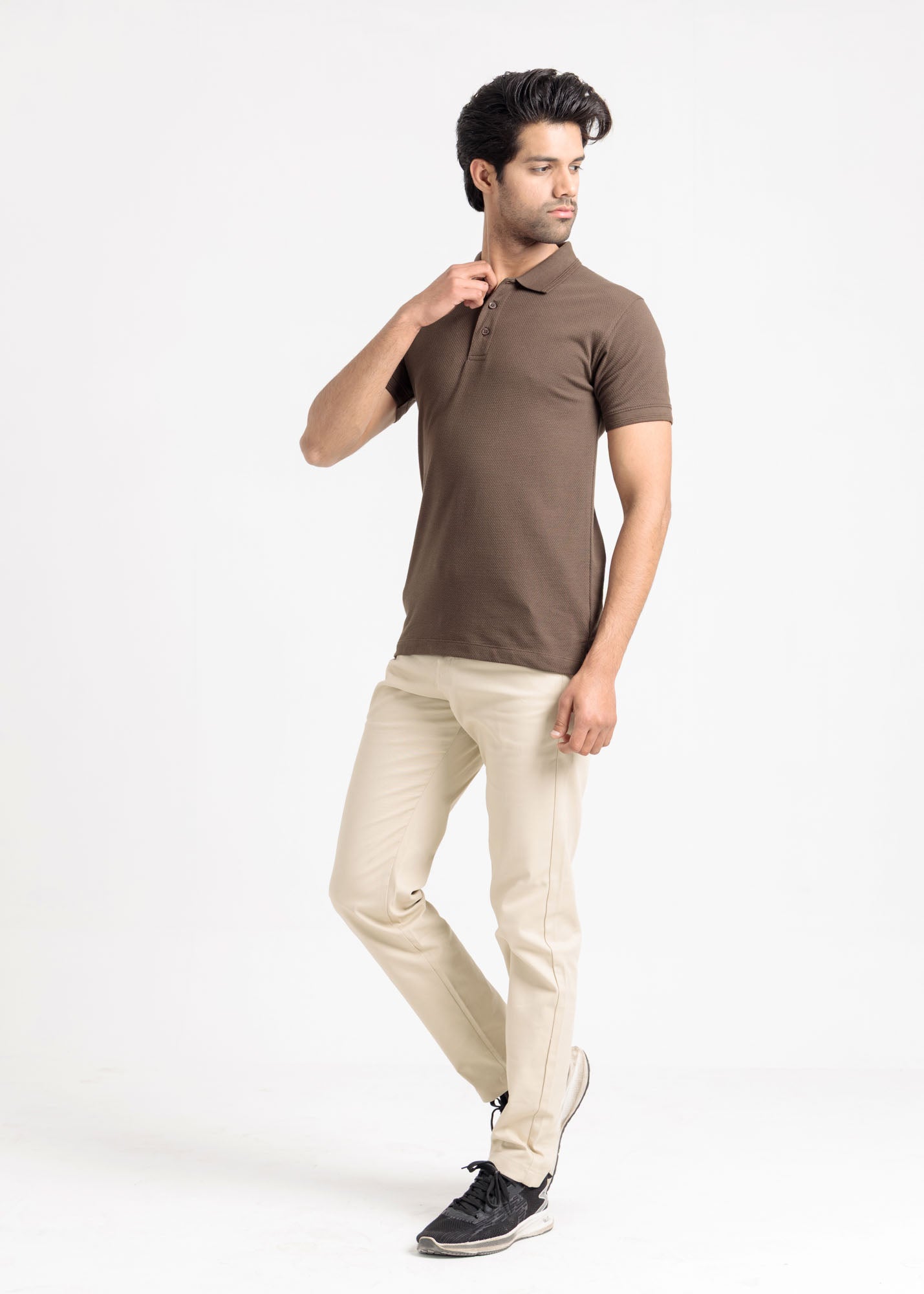 Popcorn Jacquard Polo Shirt — Coco Brown